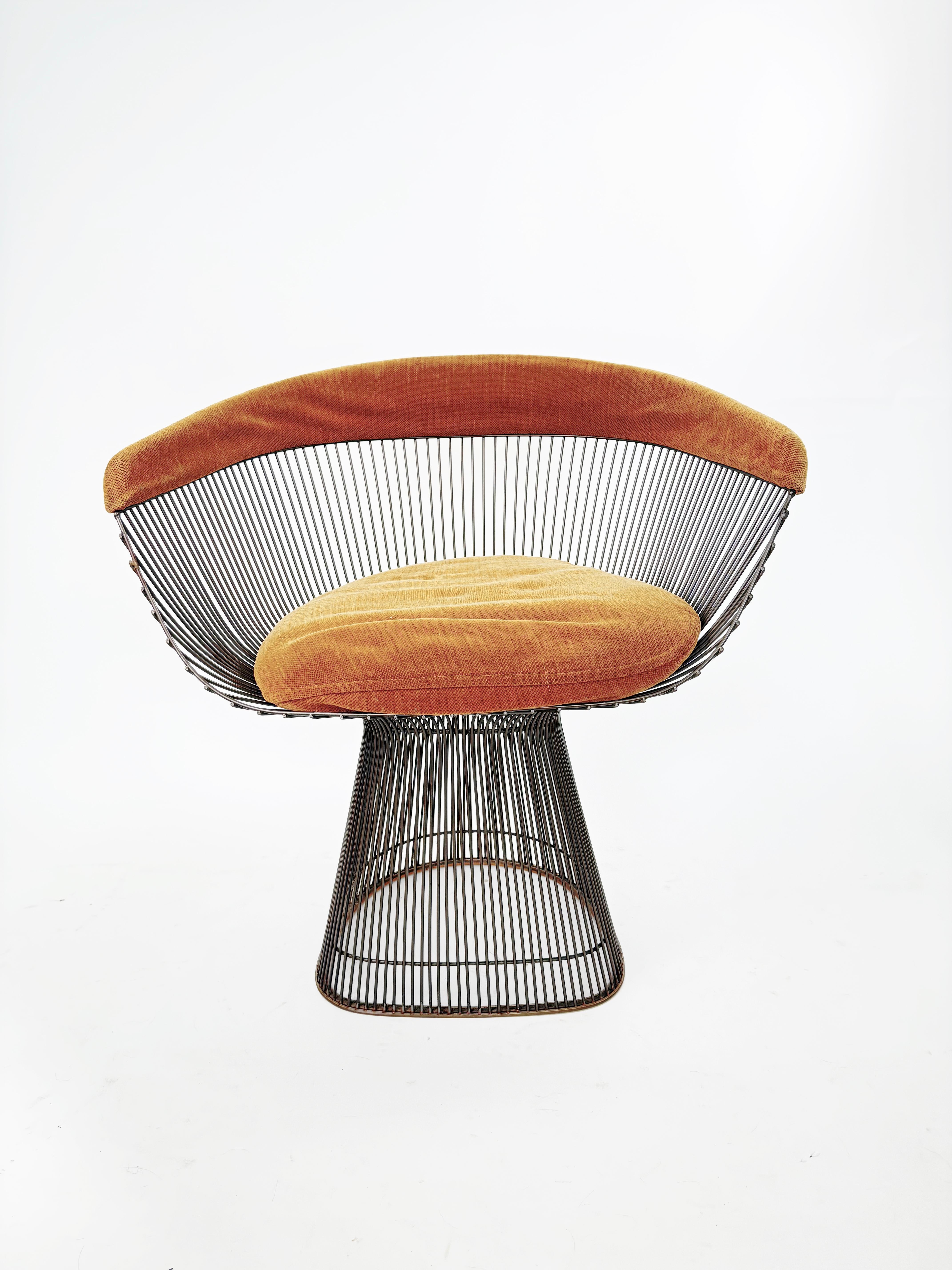 This fabulous set of 7 bronze Warren Platner Chairs are ready for your reinvention!  Designed for Knoll in 1966, these chair frames are rare and difficult to find with a good metal condition and rubber glides intact.  Exceptionally handsome design