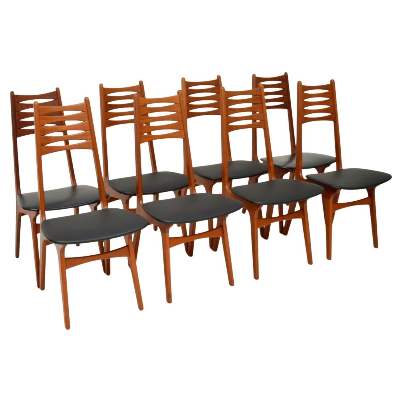 1960s Set of 8 Danish Teak Vintage Dining Chairs For Sale