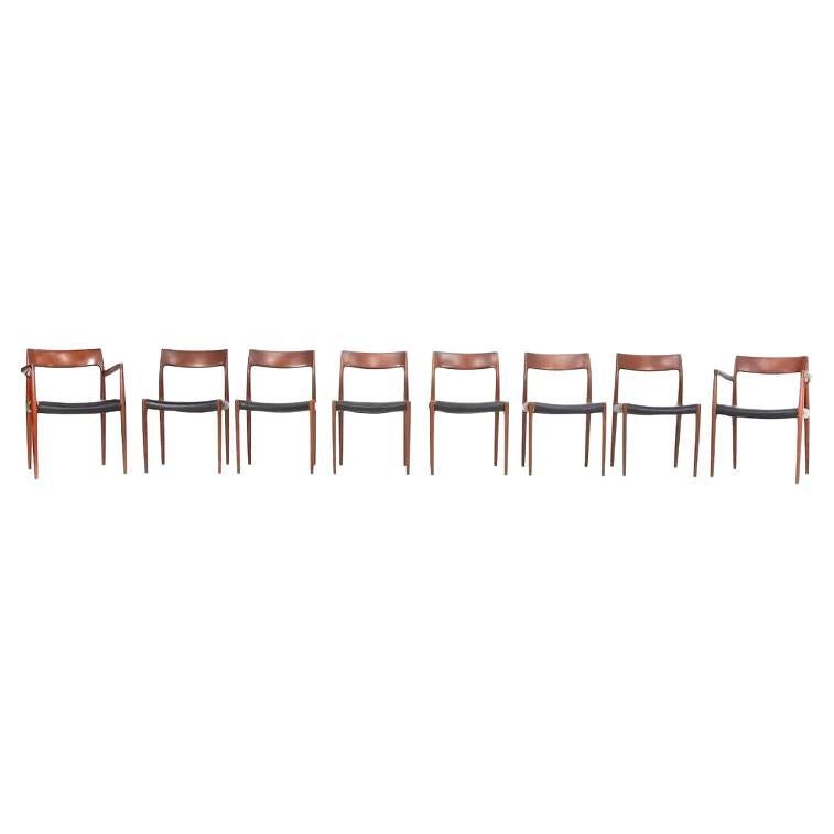1960s Set of 8 Model 57/77 Dining Chairs in Teak by Niels Møller for J.L. Møller en vente