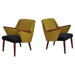 1960s, Set of Completely Reupholst Danish Lounge Armchairs, Furniture Wool, Teak