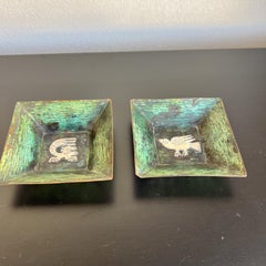 1960s Set of Copper Silver Trays Animal Design Style Graziella Laffi Peru