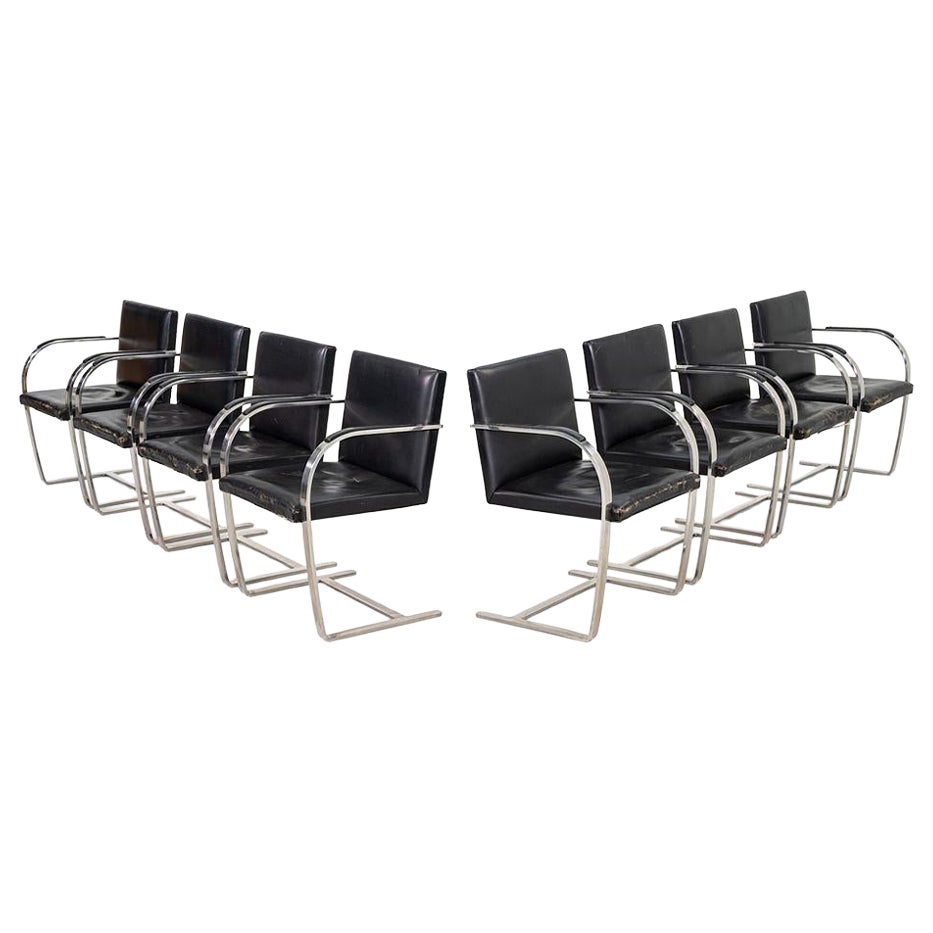 1960s Set of Eight Mies van der Rohe Stainless Steel Flat Bar Brno Chairs