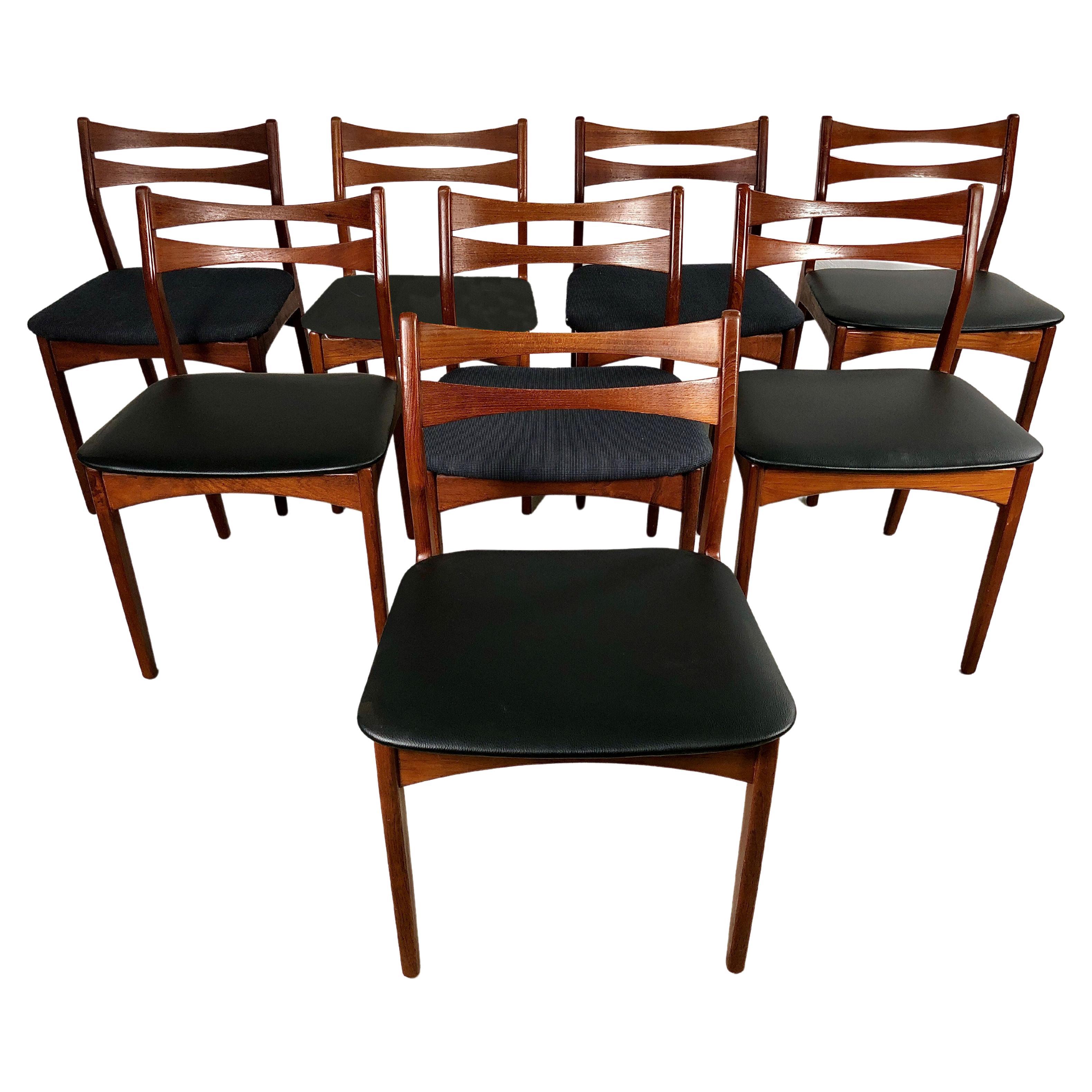 1960s Set of Eight Restored Danish Teak Dining Chairs, Custom Upholstery