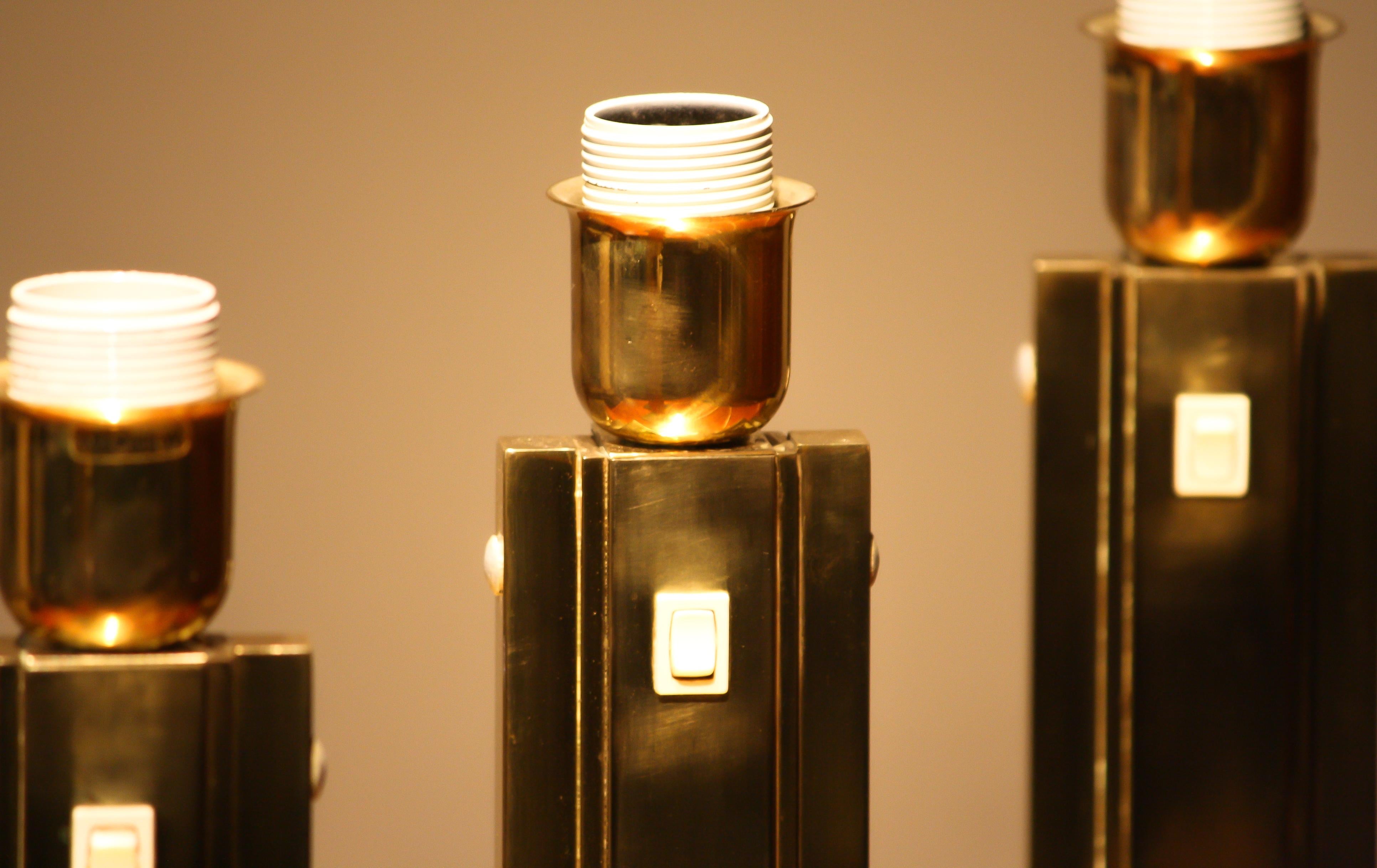 1960s, Set of Five Hollywood Regency Polished Brass Table Lamps by Örsjö, Sweden 9