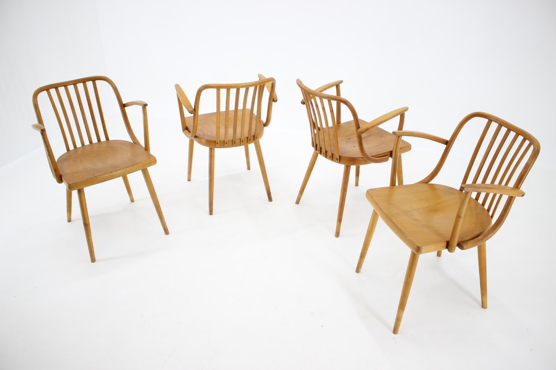 Mid-Century Modern 1960s Set of Four Antonin Suman Dining Chairs, Czechoslovakia