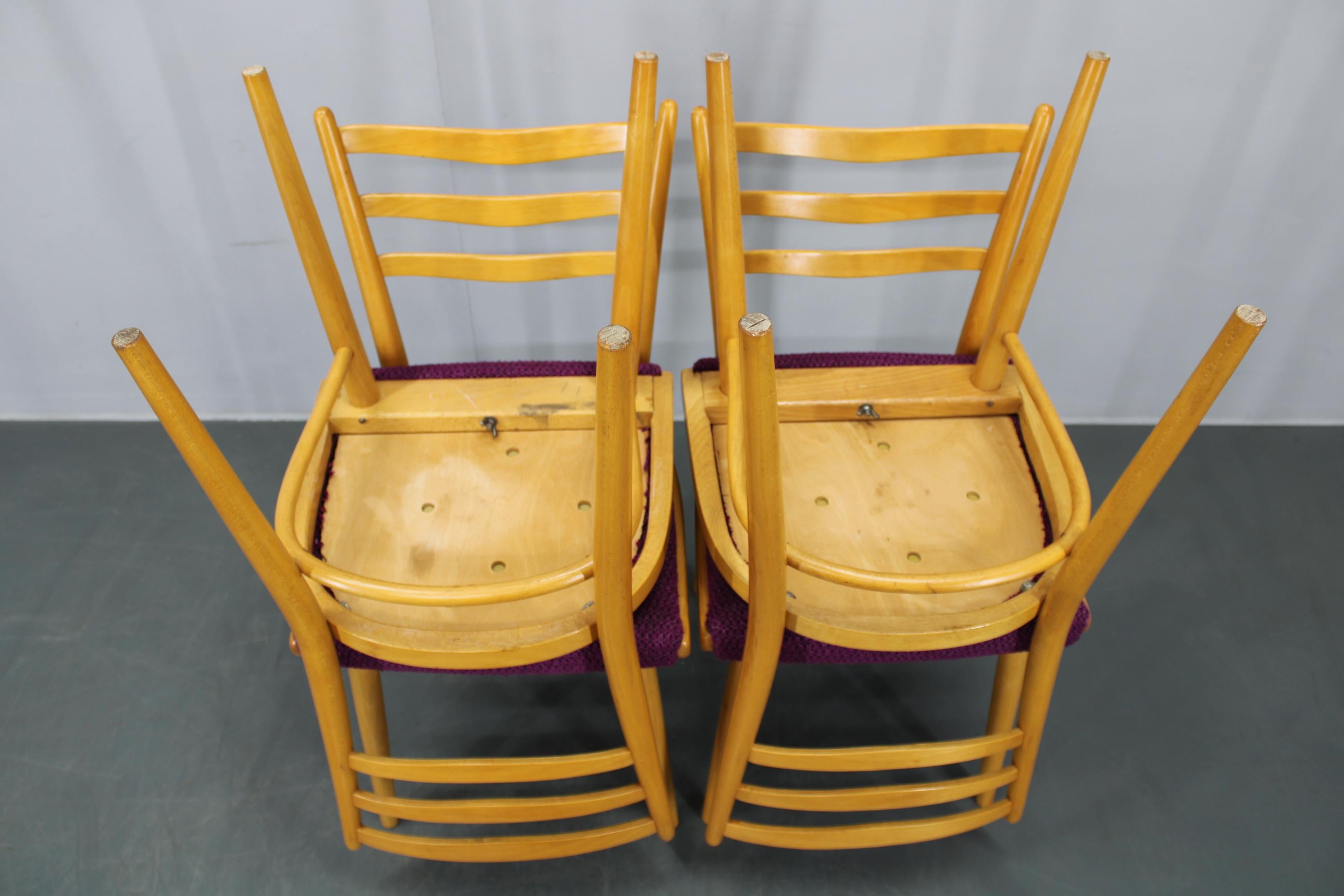 1960s Ensemble de quatre chaises de salle à manger en Beeche, Tchécoslovaquie en vente 2