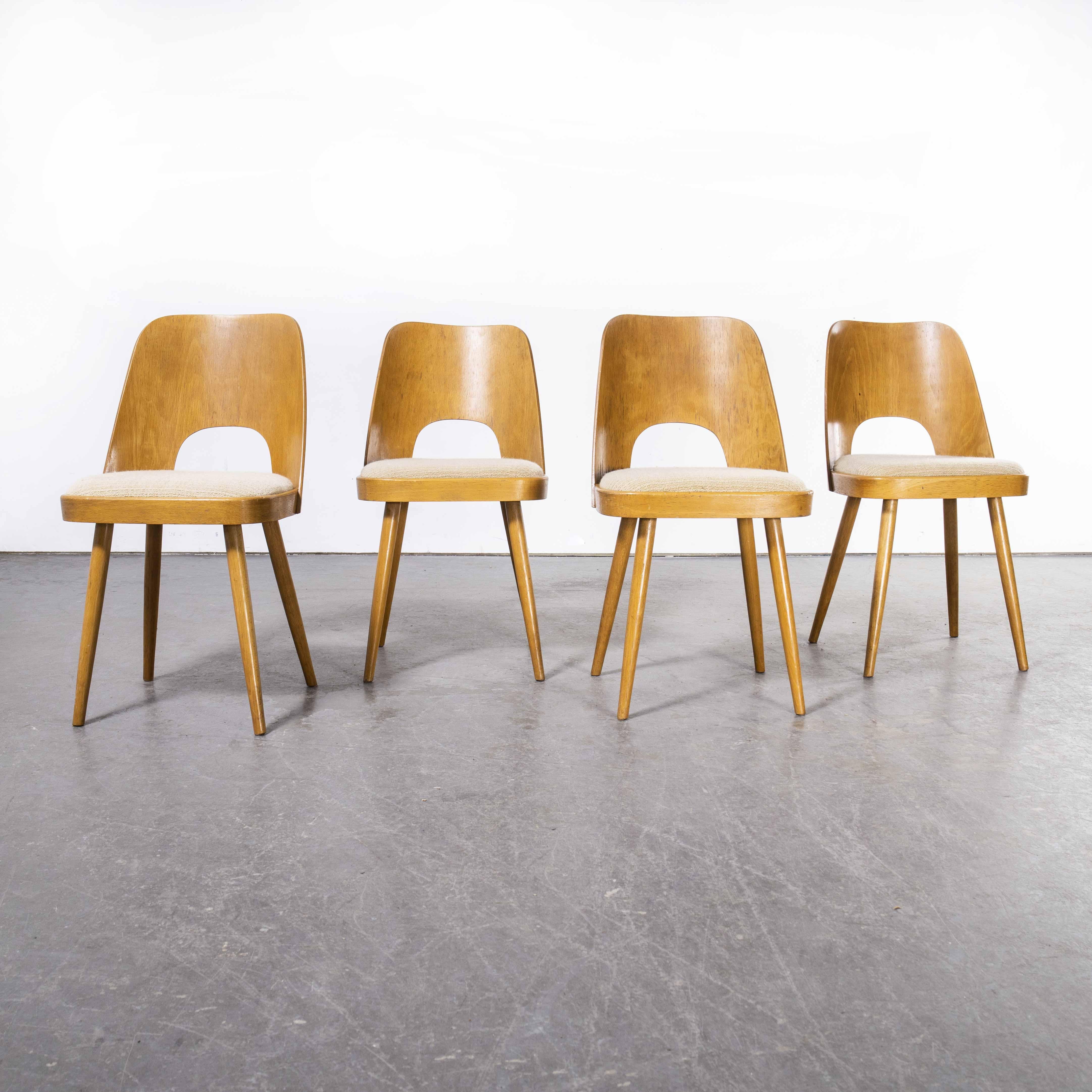 1960's Set of Four Beech Upholstered Dining Chairs, Oswald Haerdtl For Sale 5