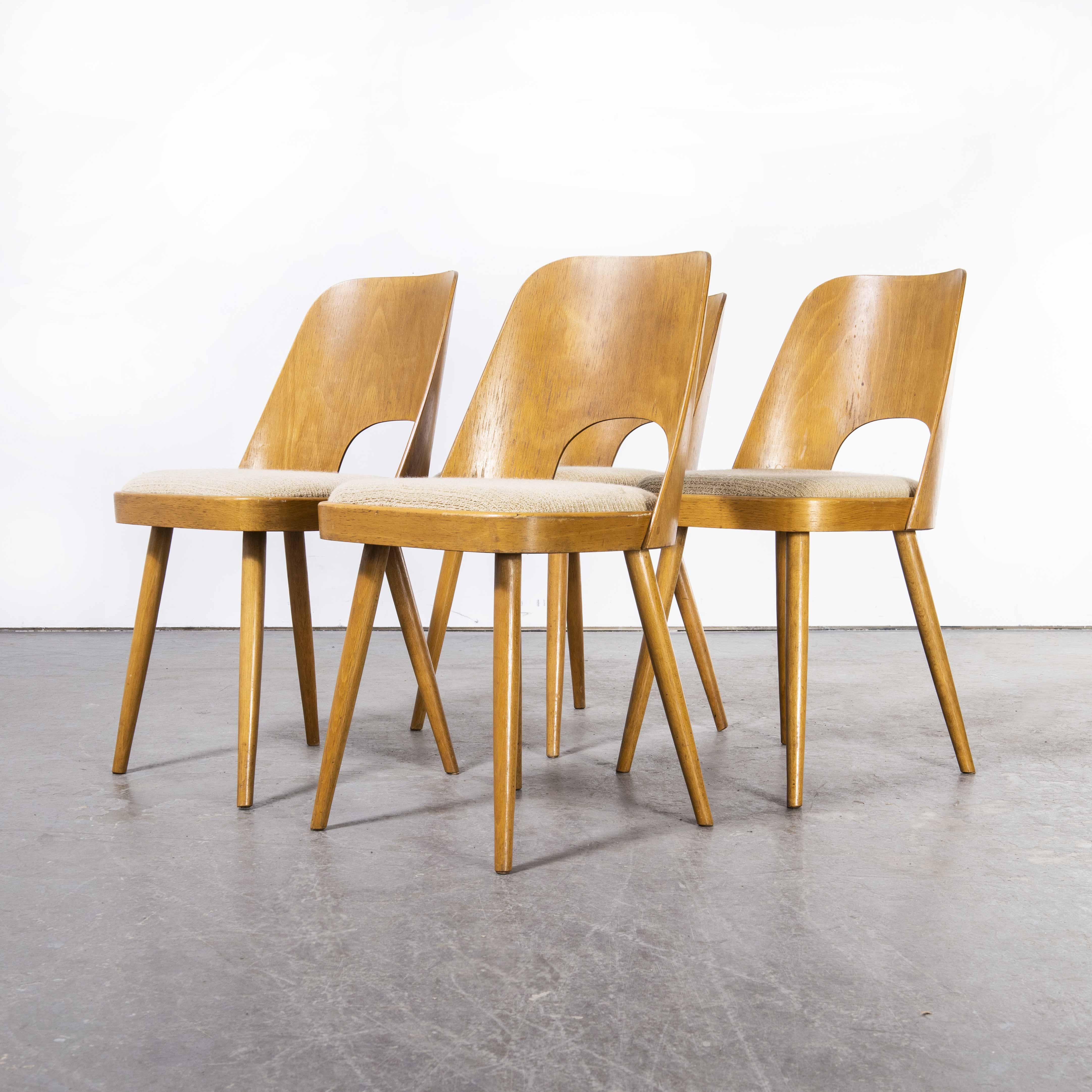 1960's Set of Four Beech Upholstered Dining Chairs, Oswald Haerdtl For Sale 4