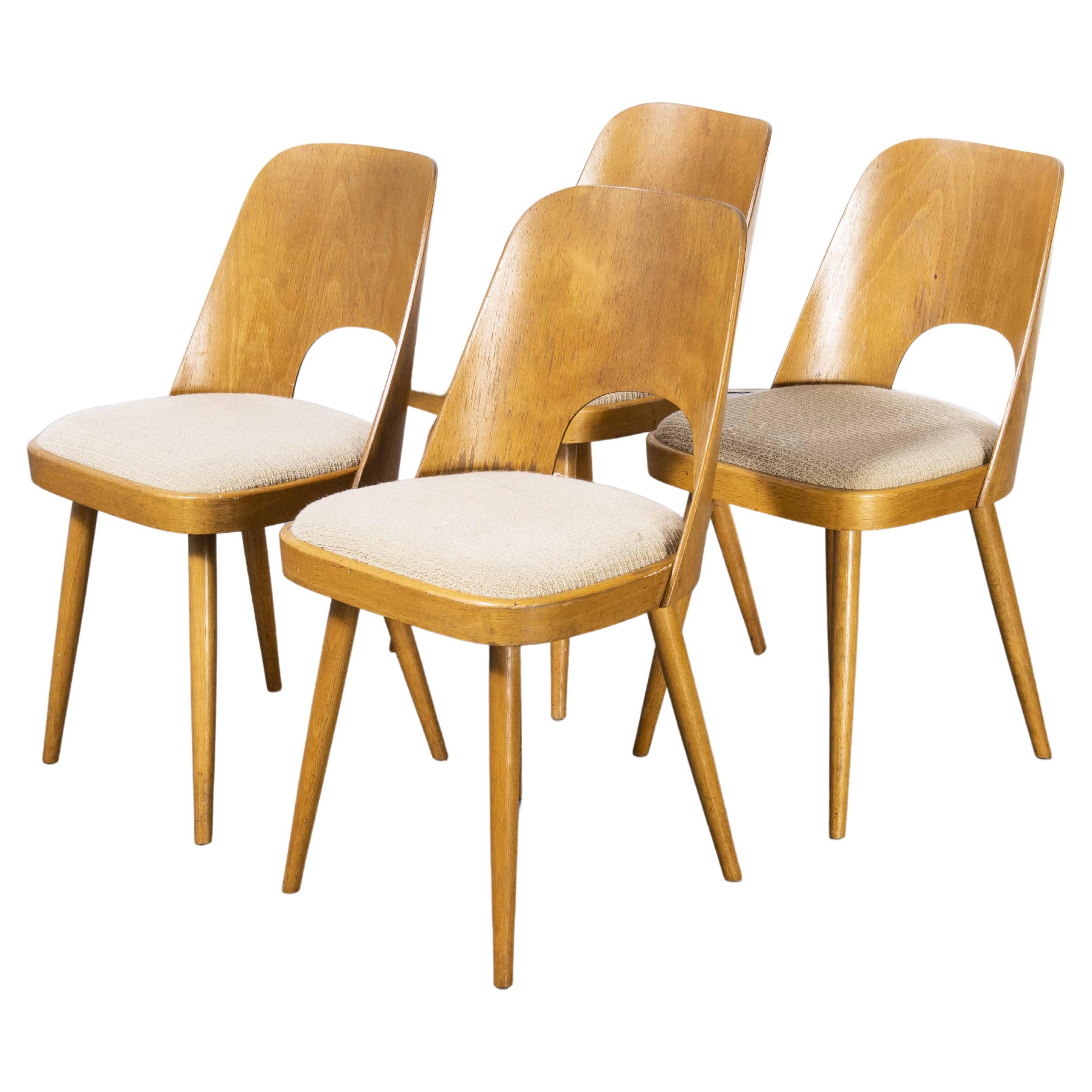 1960's Set of Four Beech Upholstered Dining Chairs, Oswald Haerdtl For Sale
