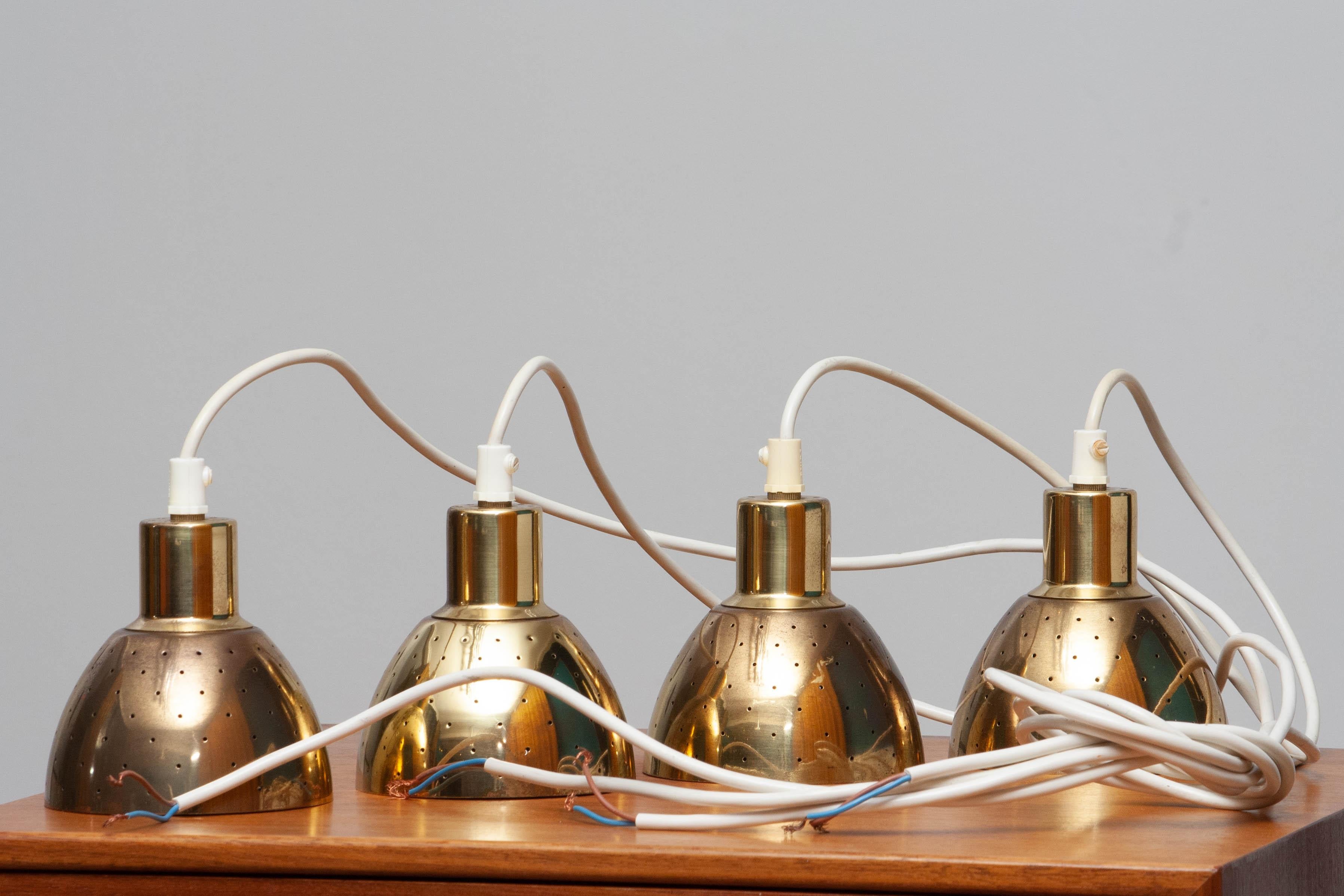 1960s Set of Four Brass Pendants by Hans-Agne Jakobsson for Markaryd, Sweden In Good Condition In Silvolde, Gelderland