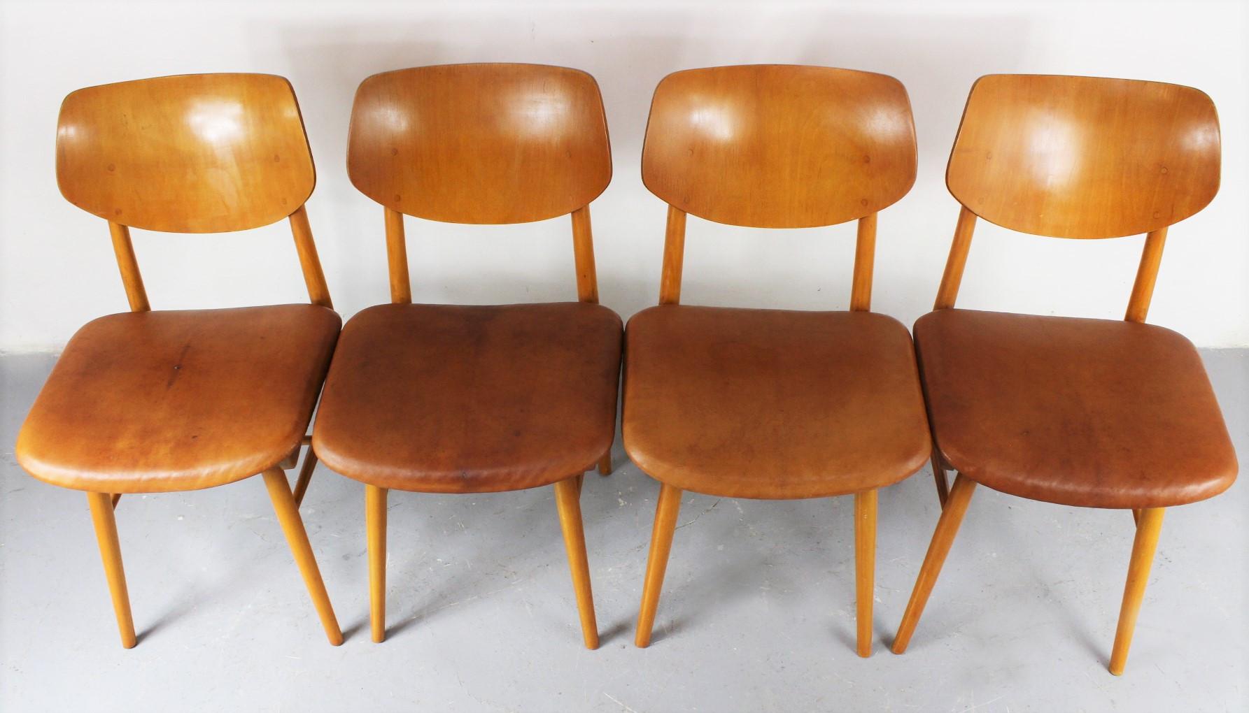 Mid-Century Modern 1960s Set of Four Chairs by Ton