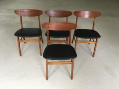 1960s Set of Four Danish Th. Harlev Dining Chairs in Teak and Beech by Farstrup