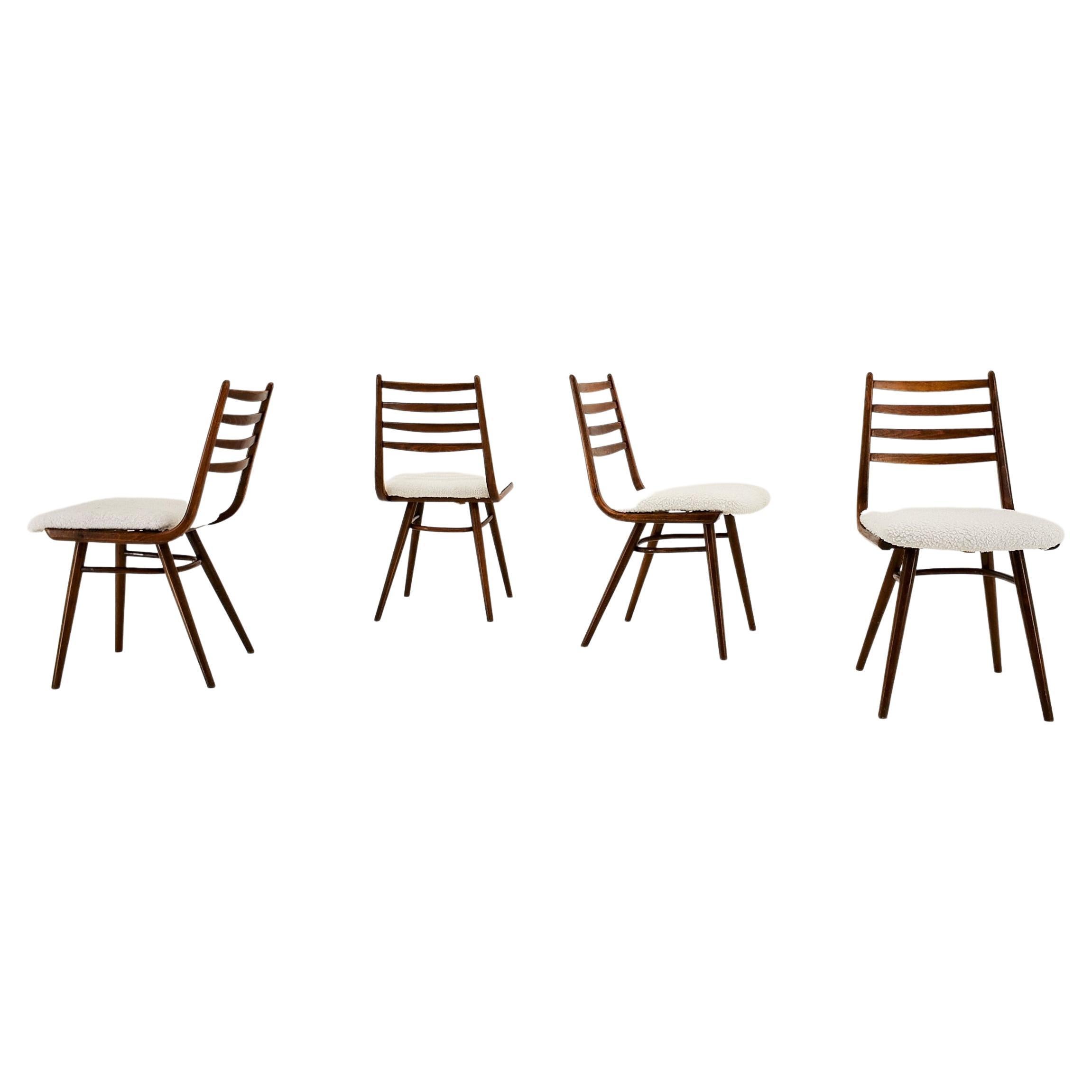 1960 - Ensemble de quatre chaises de salle à manger en bentwood par Ton, Tchécoslovaquie
