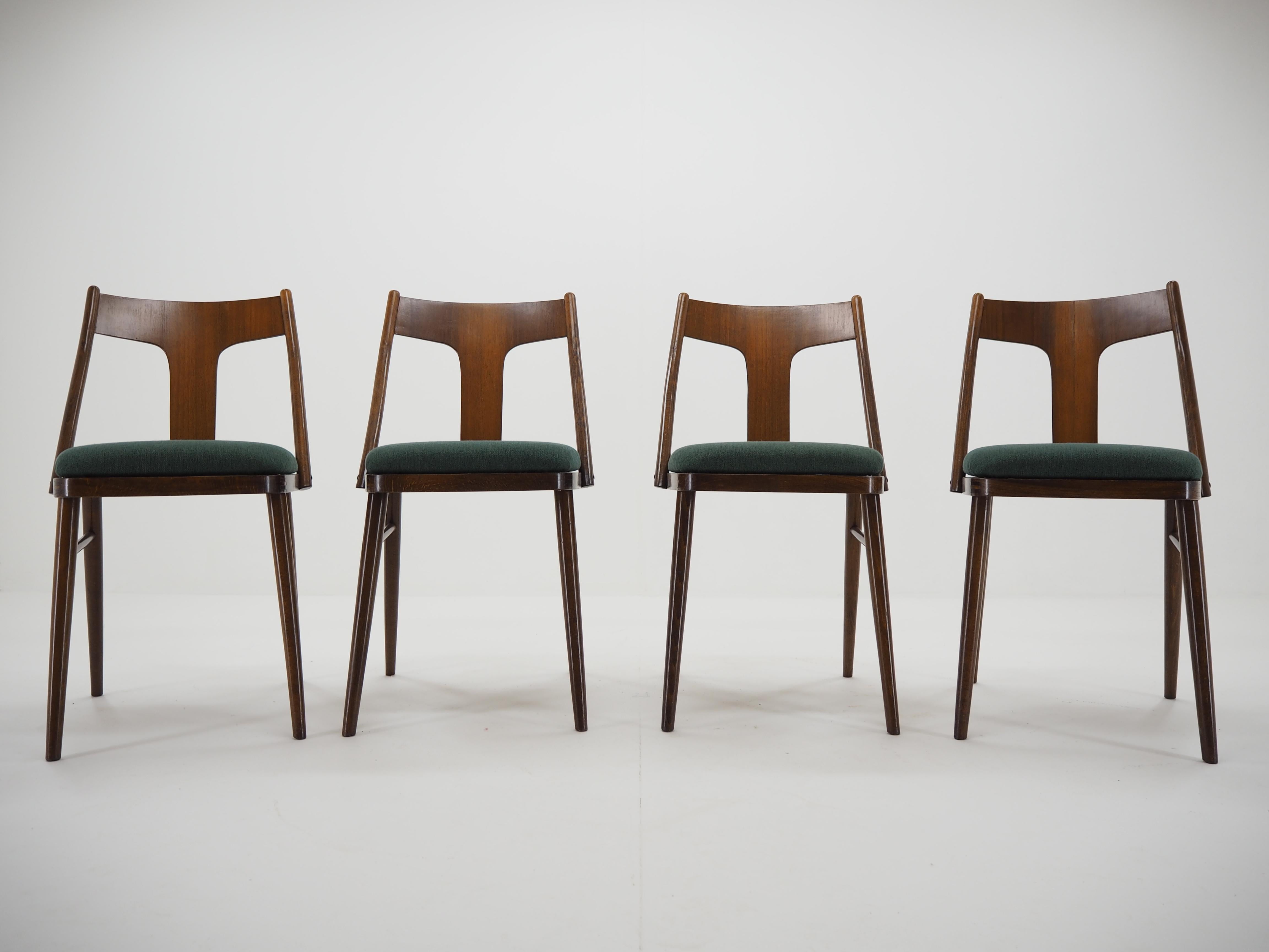 Mid-Century Modern 1960s Set of Four Dining Chairs, Czechoslovakia For Sale