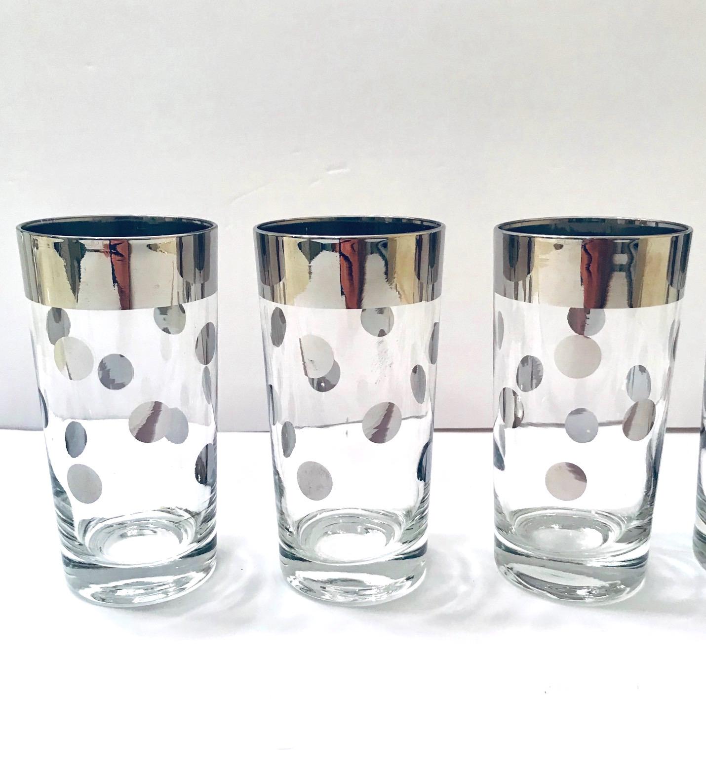 Mid-Century Modern 1960s Set of Four Dorothy Thorpe Barware Glasses with Polka Dot Design