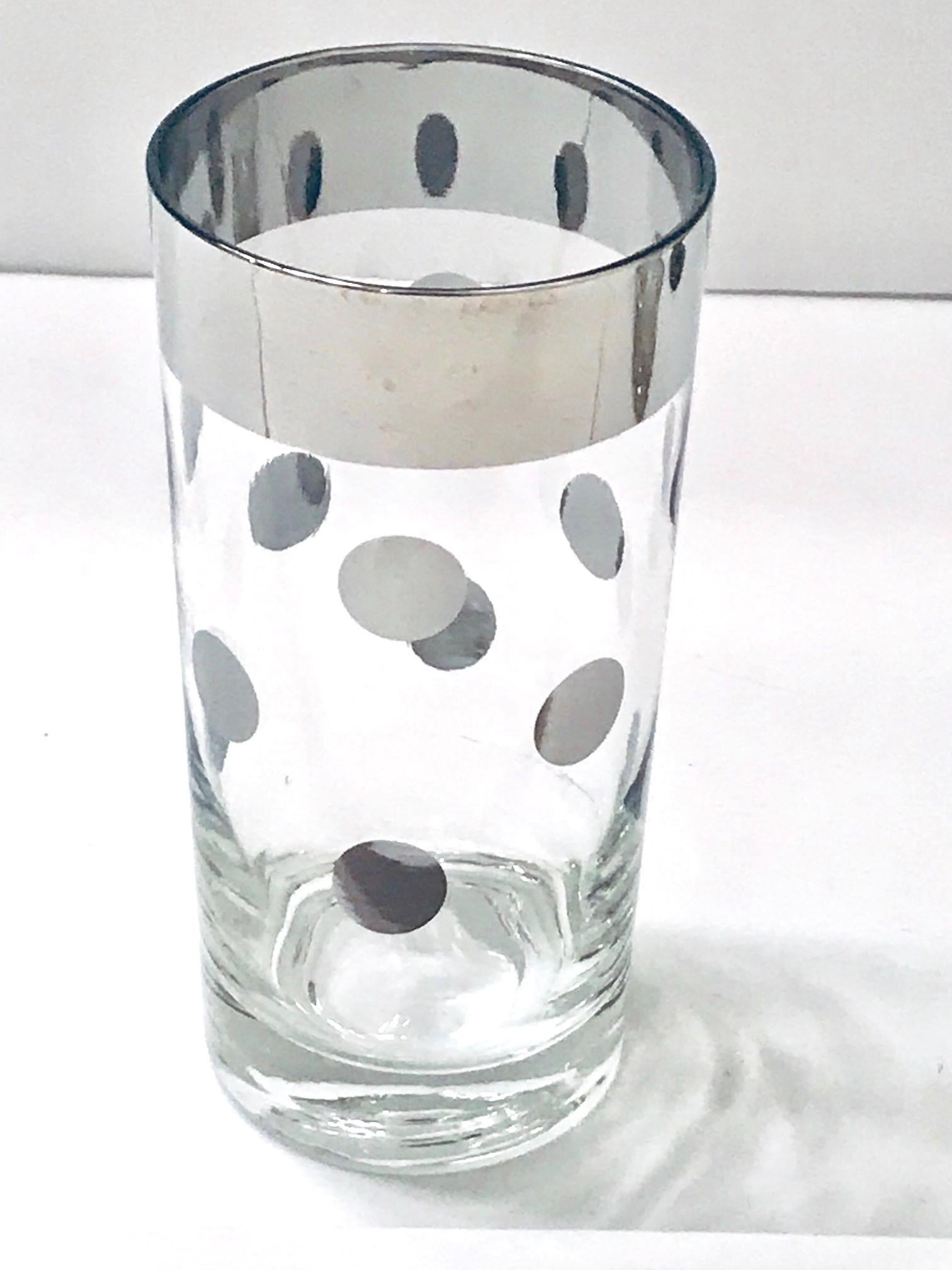 Silver 1960s Set of Four Dorothy Thorpe Barware Glasses with Polka Dot Design