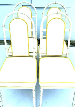 1960s Set of Four Faux Bamboo Iron High Back Upholstered Chairs by, Kessler