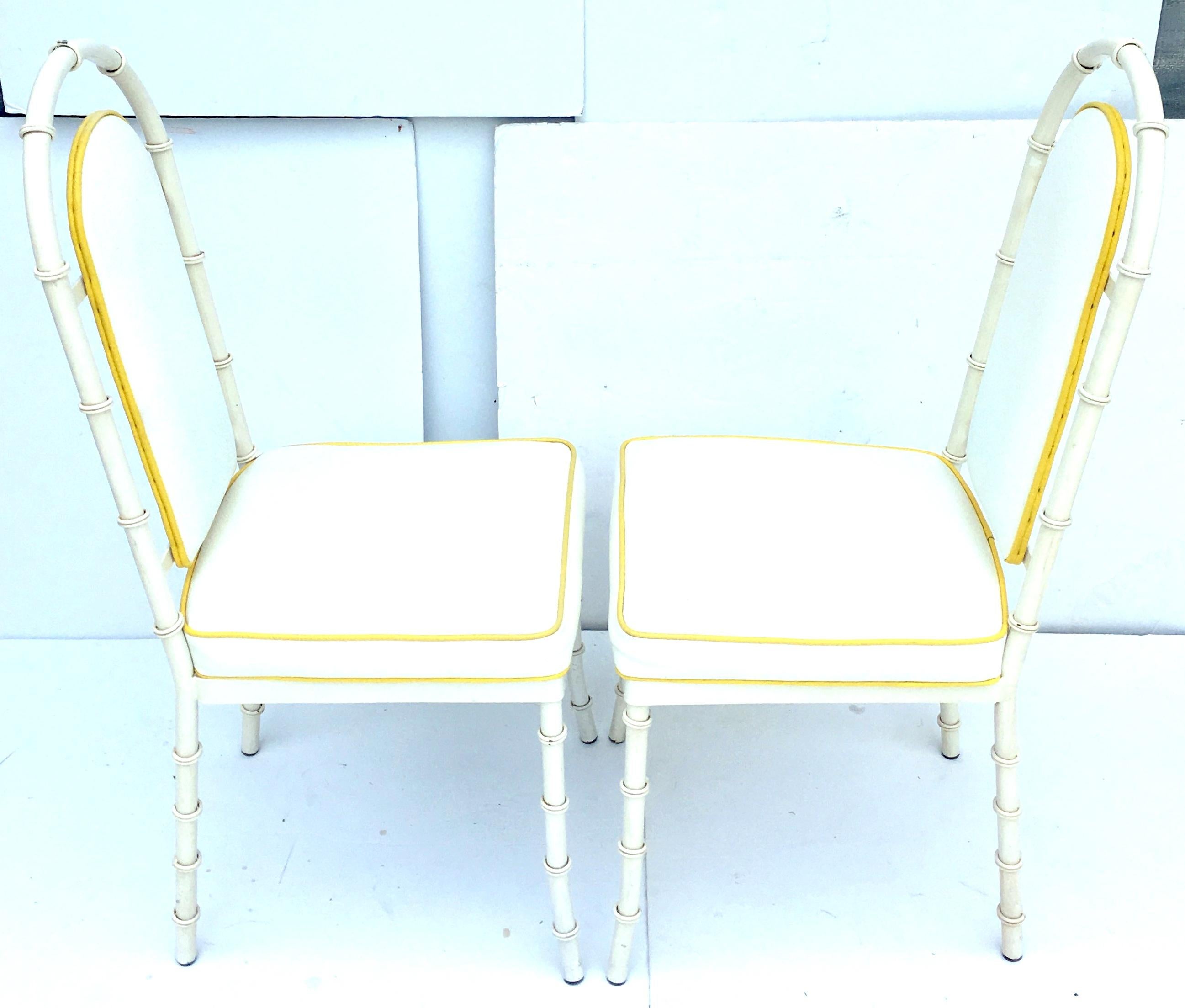 American 1960s Set of Four Faux Bamboo Iron High Back Upholstered Chairs by, Kessler For Sale