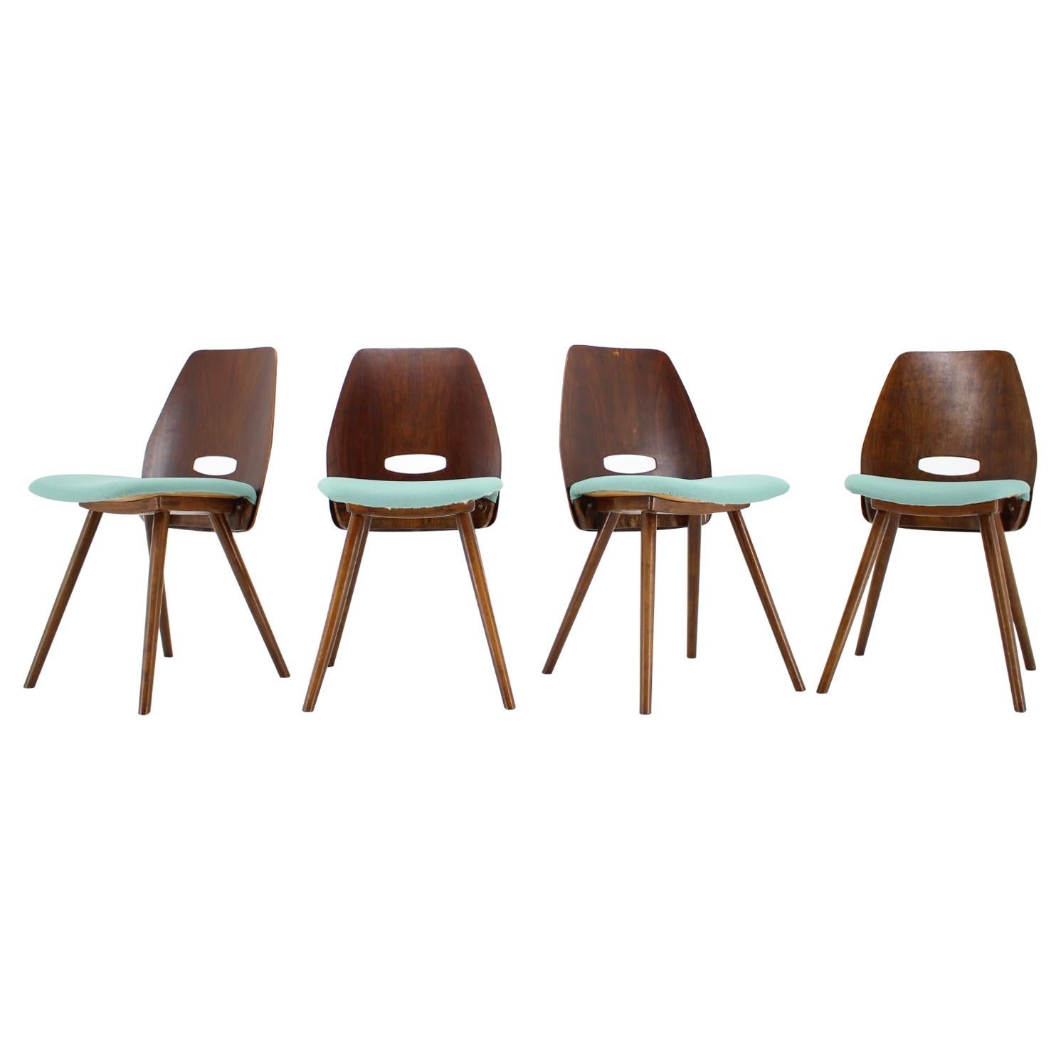 Mid-Century Modern 1960s Set of Four Frantisek Jirak Dining Chairs, Czechoslovakia For Sale
