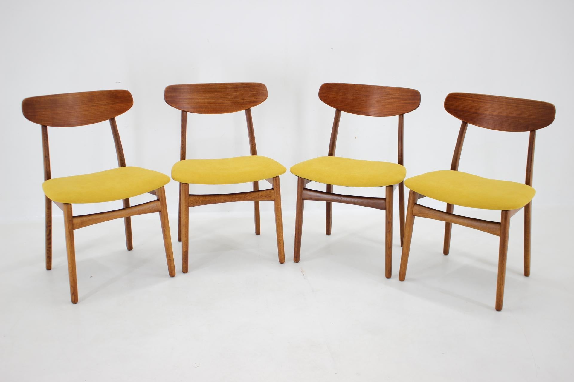 Mid-Century Modern 1960s Set of Four Henning Kjærnulf Teak Dining Chairs for Bruno Hansen, Denmark 