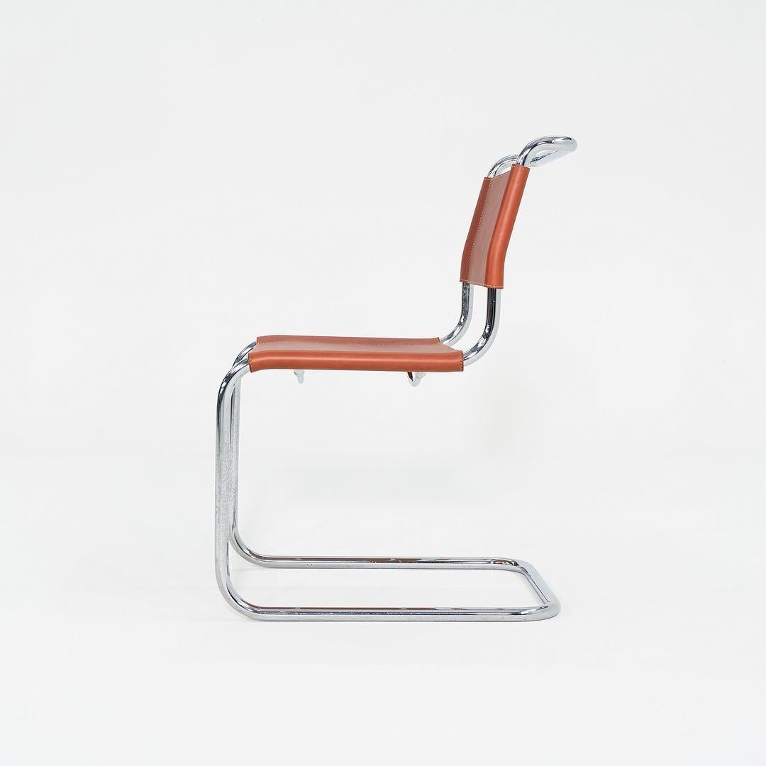 Moderne Ensemble de quatre chaises de salle à manger Marcel Breuer pour Knoll des années 1960 en cuir de châtaignier neuf en vente
