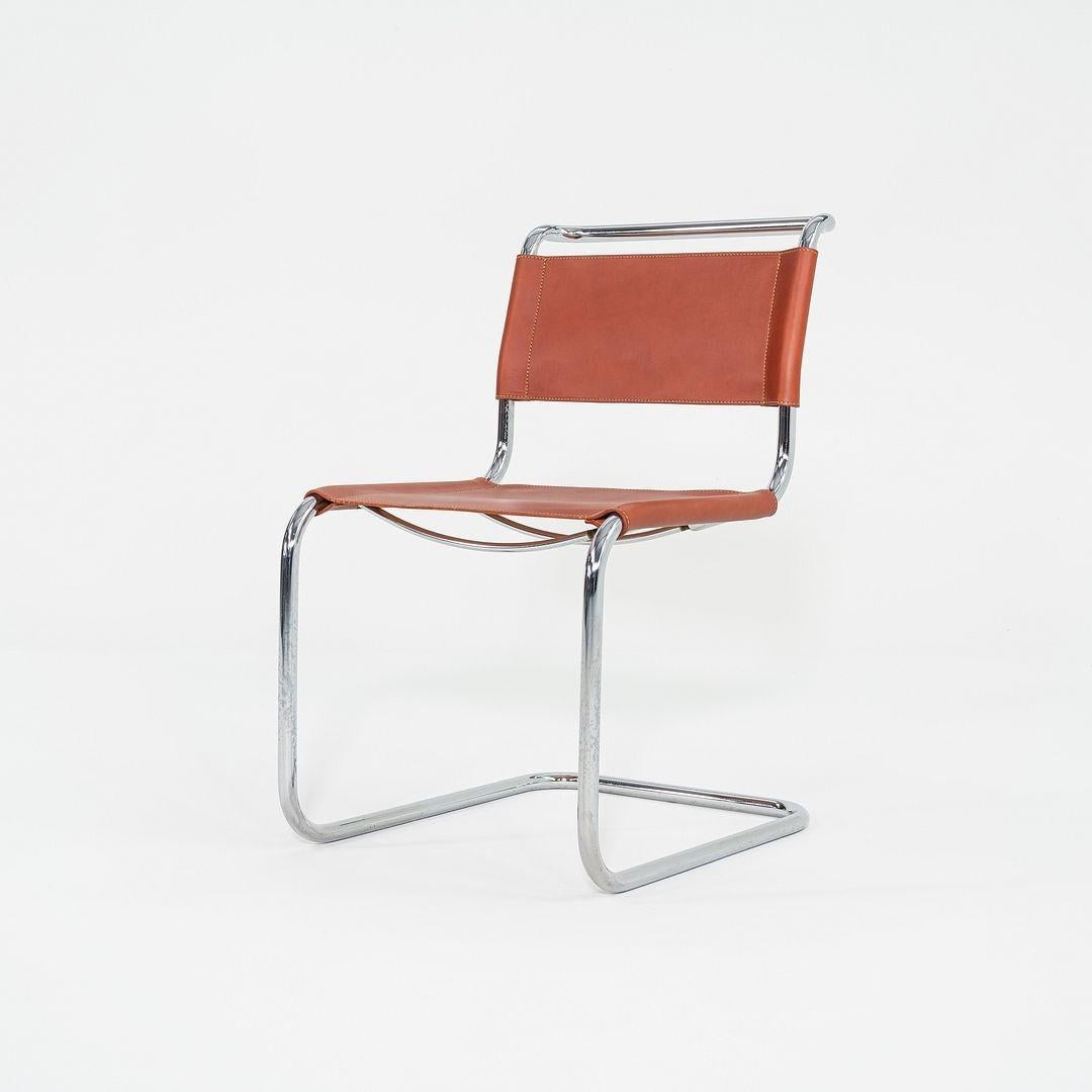 Milieu du XXe siècle Ensemble de quatre chaises de salle à manger Marcel Breuer pour Knoll des années 1960 en cuir de châtaignier neuf en vente