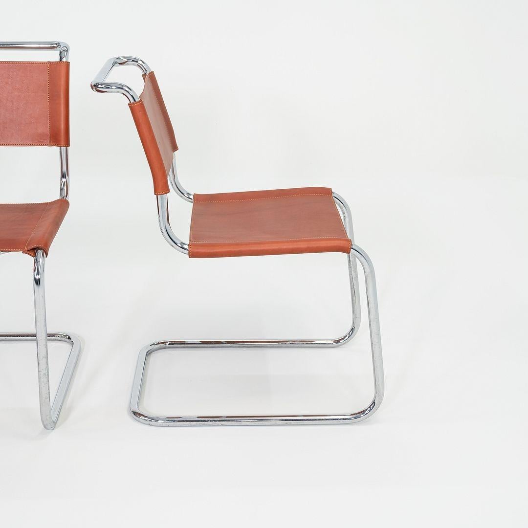 Ensemble de quatre chaises de salle à manger Marcel Breuer pour Knoll des années 1960 en cuir de châtaignier neuf en vente 1
