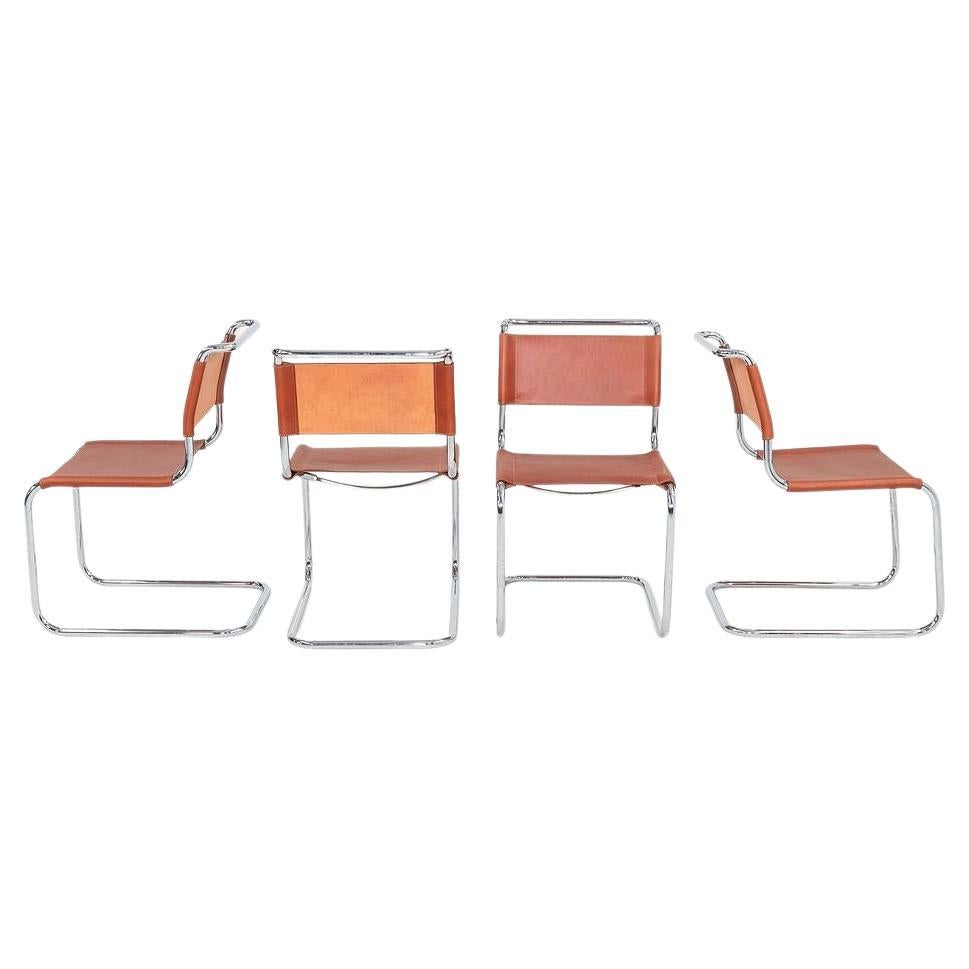 1960s Set of Four Marcel Breuer for Knoll Dining Chairs in New Chestnut Leather