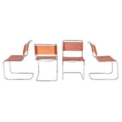 Satz von vier Marcel Breuer für Knoll Esszimmerstühlen aus neu lackiertem Kastanienholzleder, 1960er Jahre