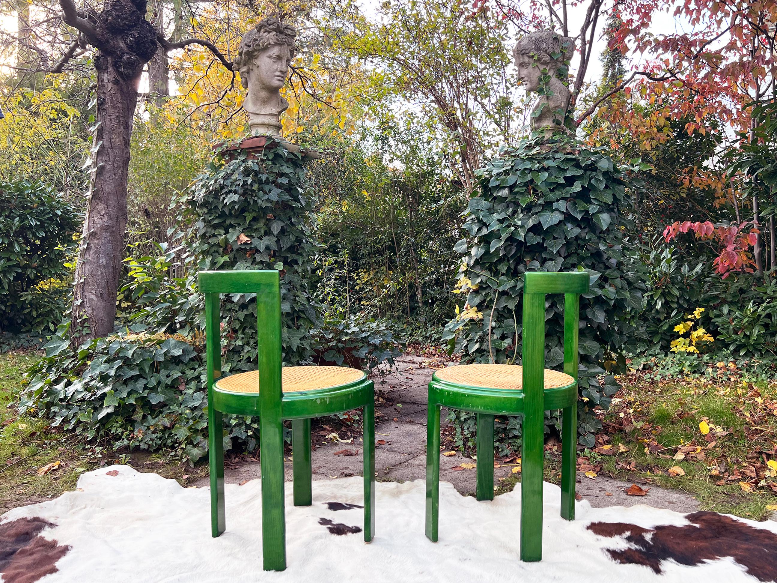 1960s Set of Four Mid-Century 1960s Italian Green Bentwood Dining Chairs, Cane 3