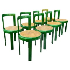 1960s Set of Four Mid-Century 1960s Italian Green Bentwood Dining Chairs, Cane