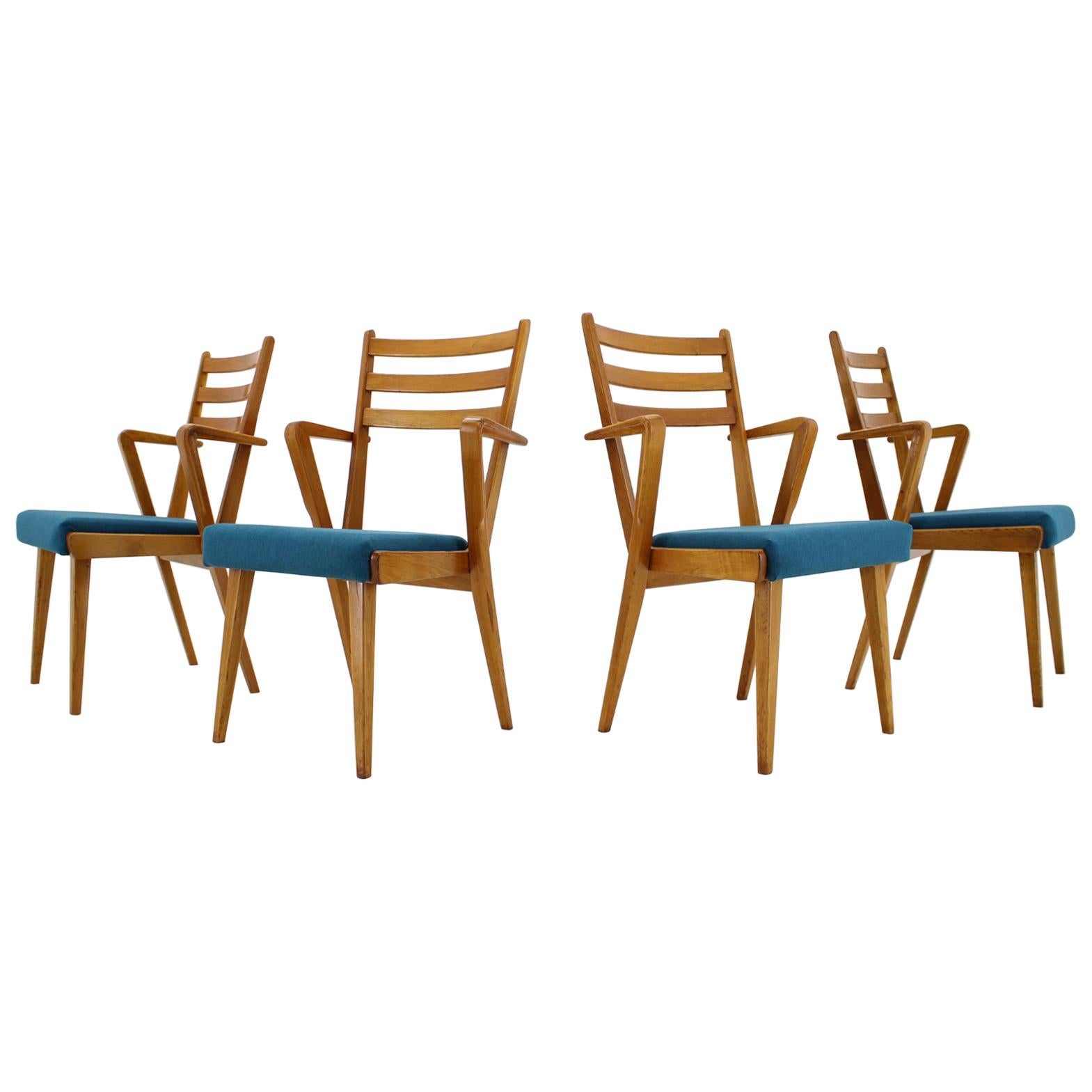 1960s Set of Four Oak Dining Chairs, Czechoslovakia