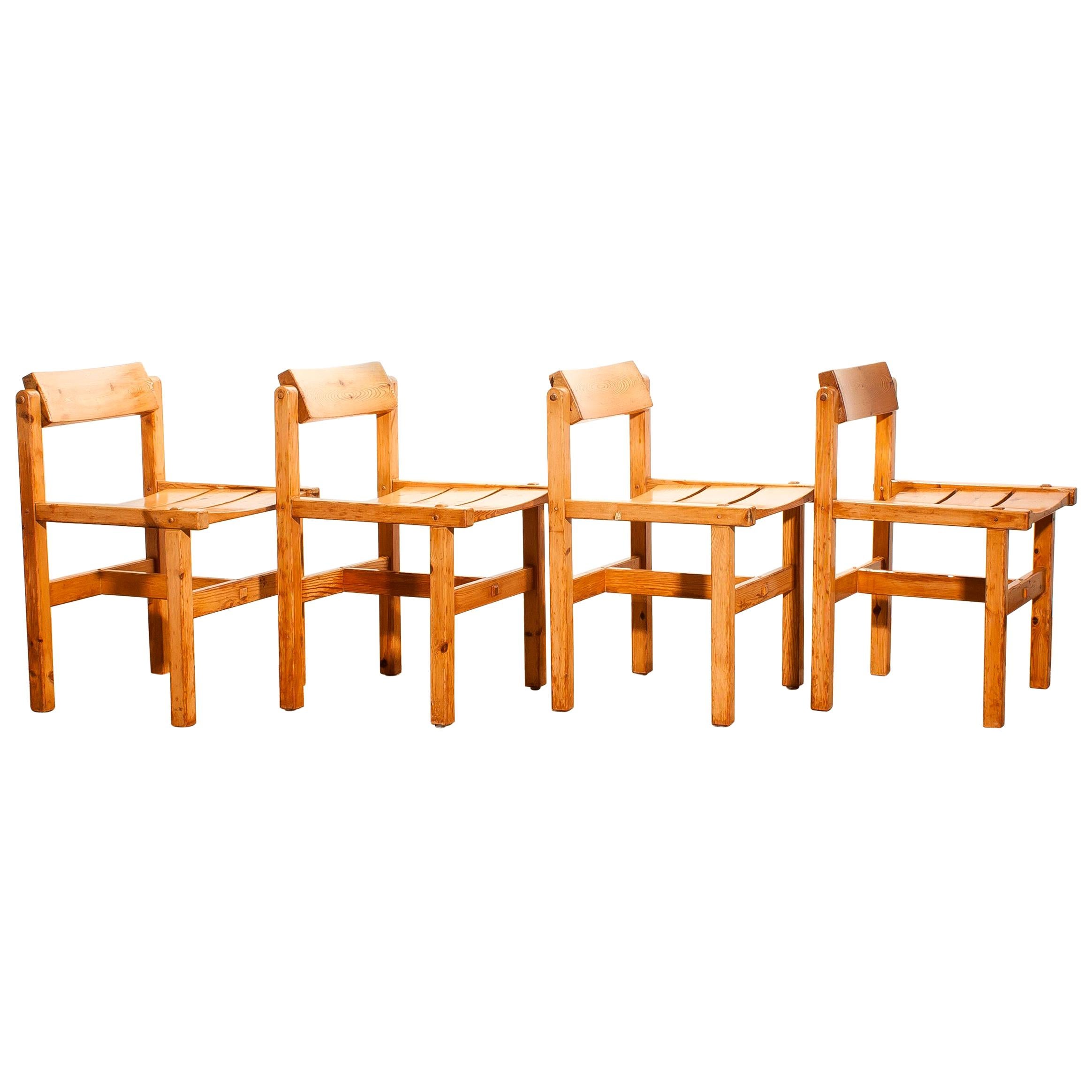 Mid-20th Century 1960s, Set of Four Pine Dining Chairs by Edvin Helseth, Norway