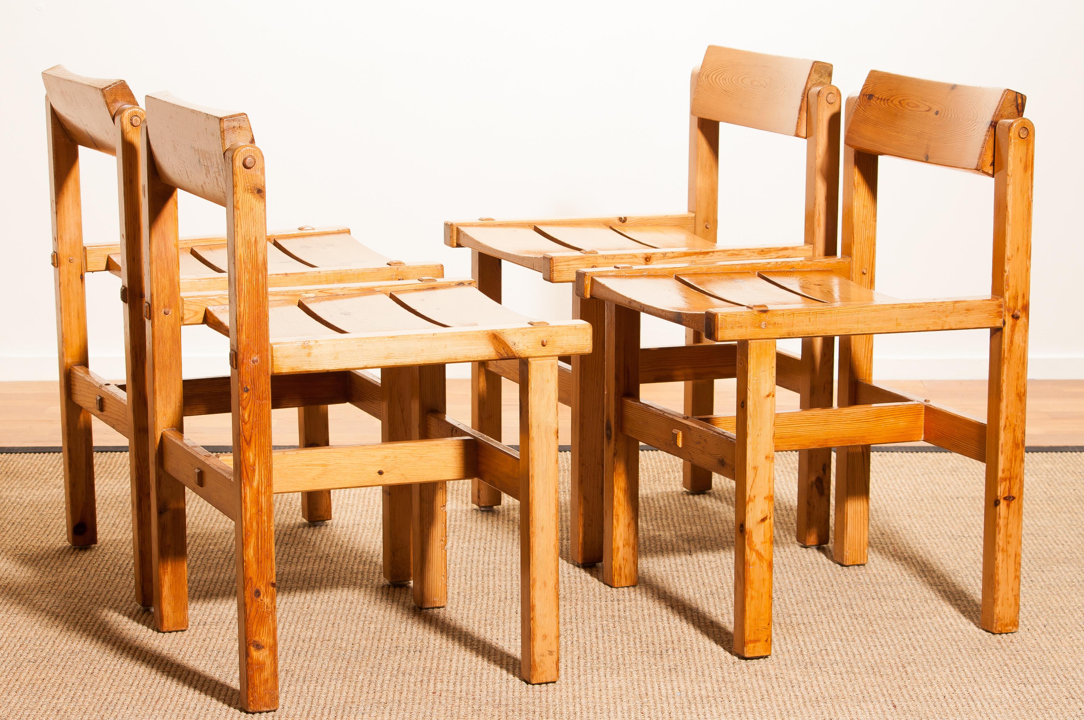 Mid-20th Century 1960s, Set of Four Pine Dining Chairs by Edvin Helseth, Norway