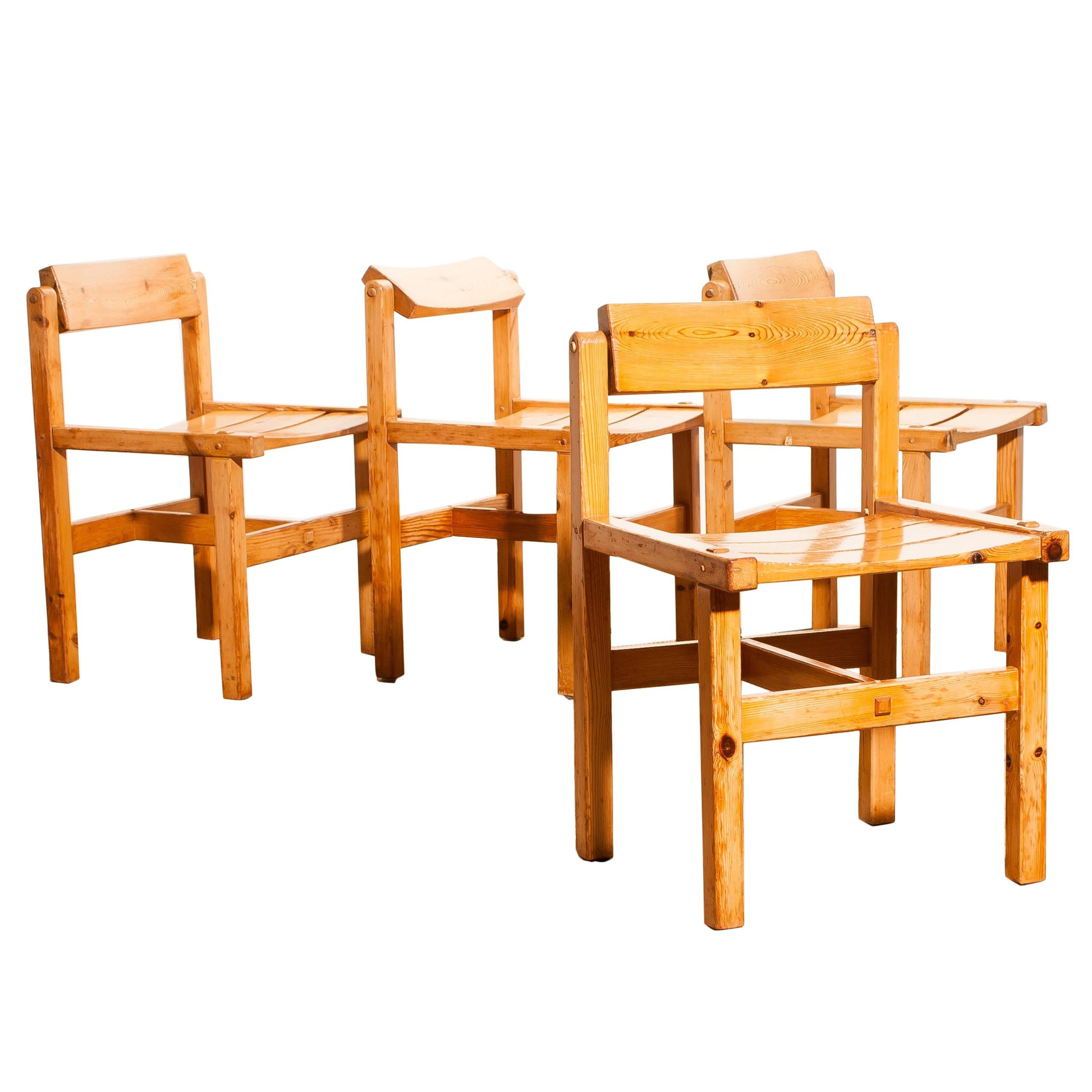 1960s, Set of Four Pine Dining Chairs by Edvin Helseth, Norway