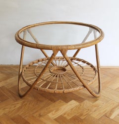 1960's Set of Four Rattan Armchairs and Side Table by Jaroslav Prochazka for ULU