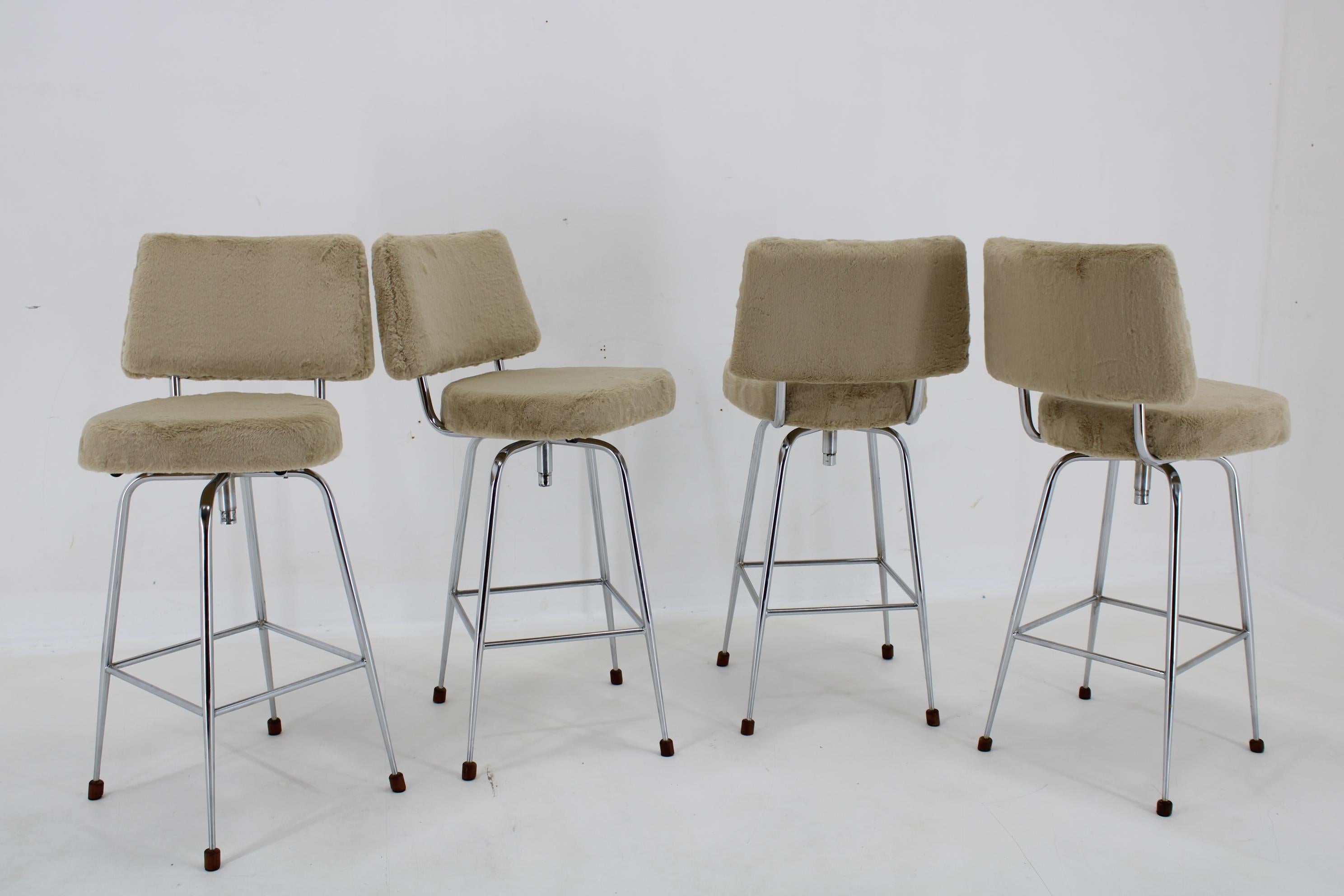 Fabric 1960s Set of Four Restored Bar Chairs, Czechoslovakia For Sale