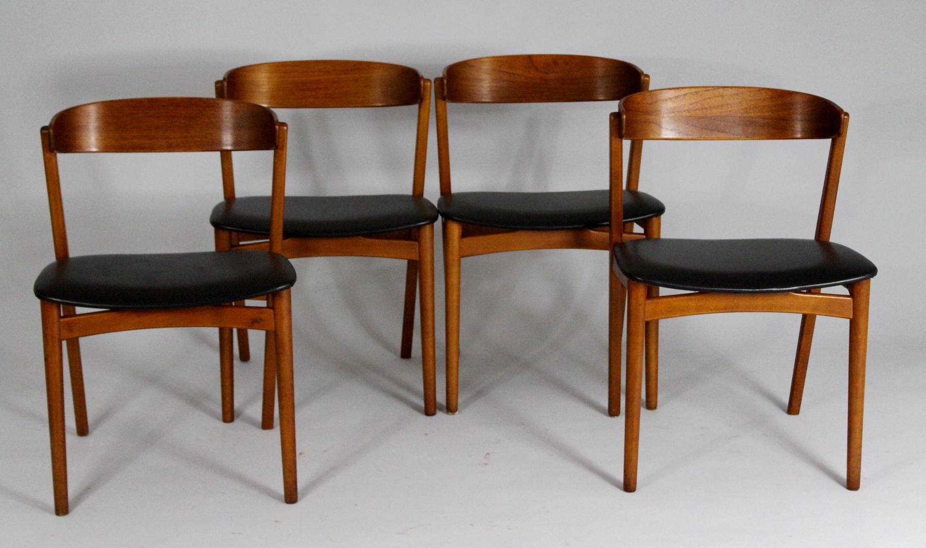 Faux Leather 1960s Set of Four Teak Dining Chairs, Denmark