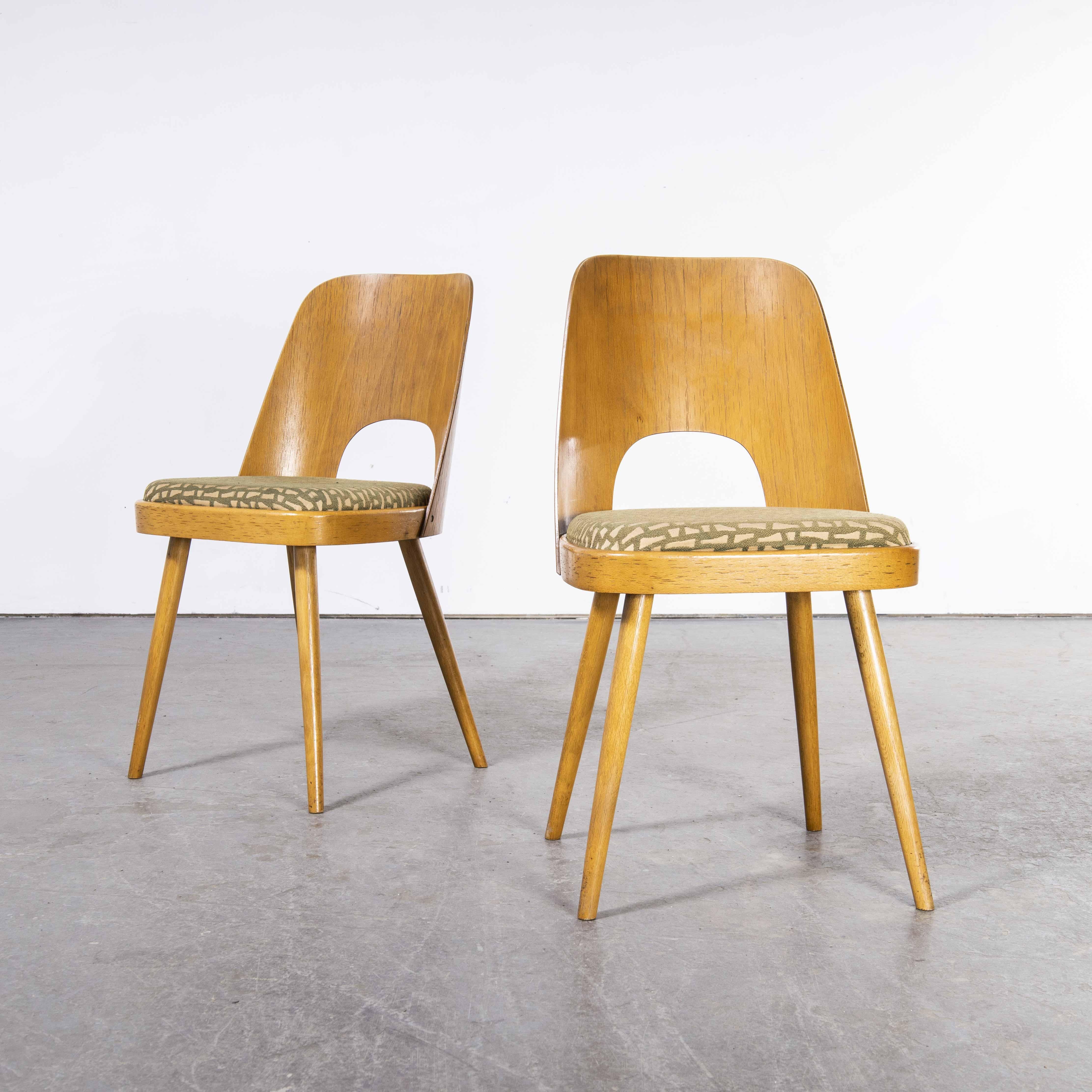 1960’s Pair of upholstered dining chairs – Oswald Haerdtl
1960’s Pair of upholstered dining chairs – Oswald Haerdtl. These chairs were produced by the famous Czech firm Ton, still trading today and producing beautiful furniture, they are an