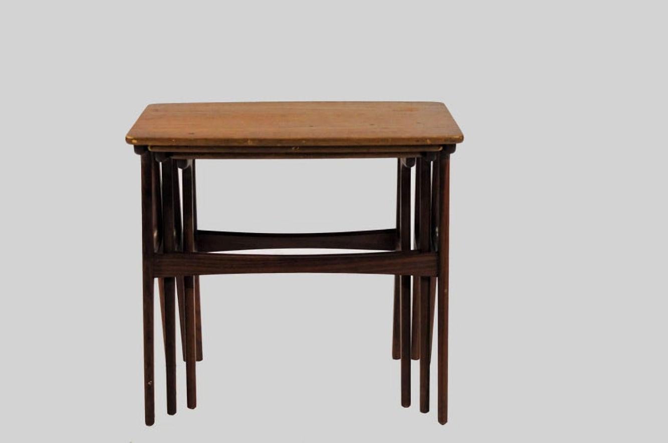 Mid-20th Century 1960s Set of Fully Restored and Refinished Danish Nesting Tables in Teak For Sale