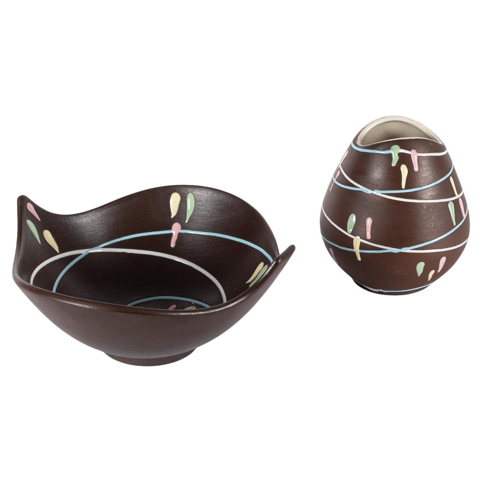 1960s set of jug & bowl - Dumler & Breiden (Germany) in brown For Sale