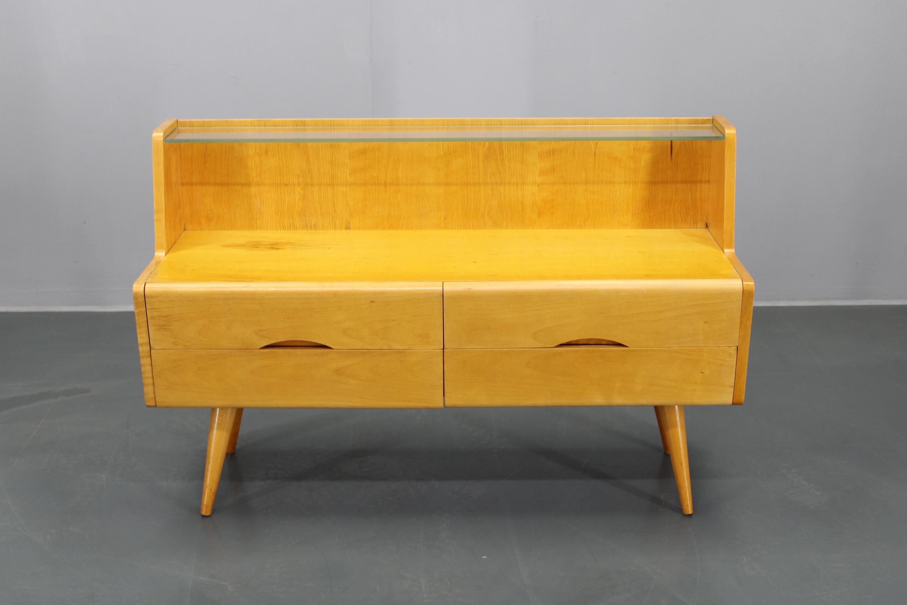 1960s Set of Night Stands and Chest of Drawers with Glass Shelf, Czechoslovakia For Sale 5