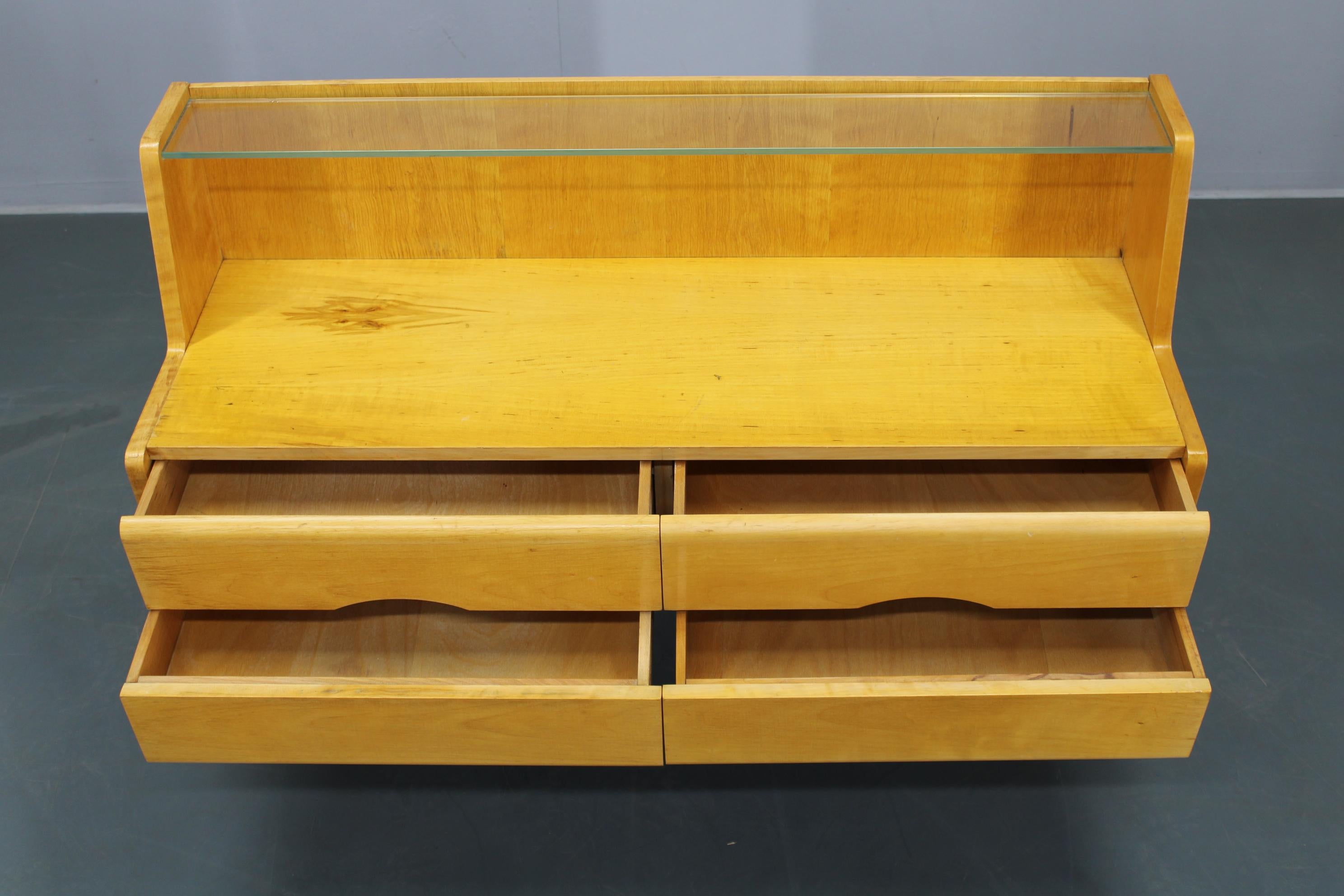 1960s Set of Night Stands and Chest of Drawers with Glass Shelf, Czechoslovakia For Sale 6