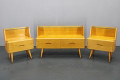 1960s Set of Night Stands and Chest of Drawers with Glass Shelf, Czechoslovakia