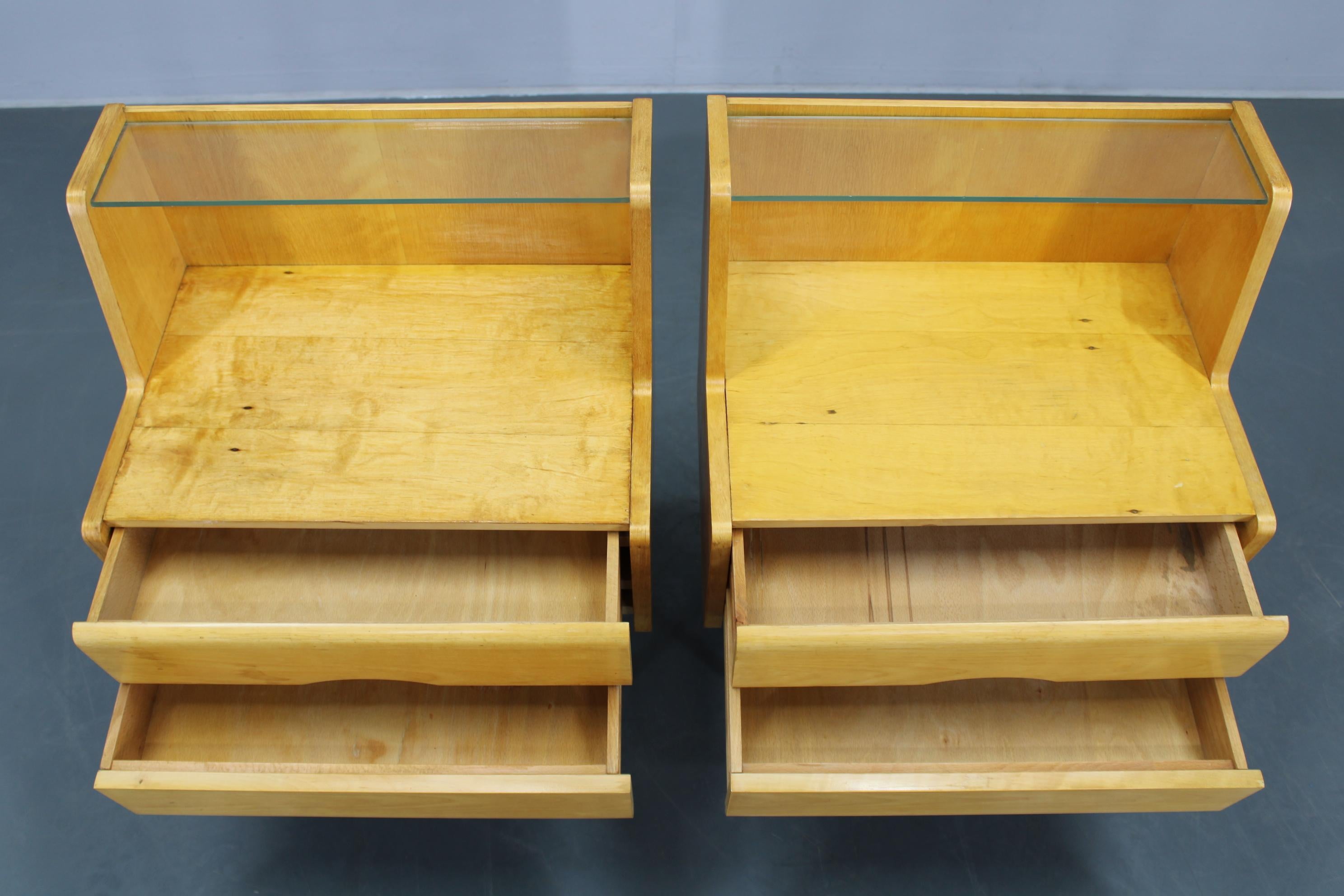 1960s Set of Night Stands and Chest of Drawers with Glass Shelf, Czechoslovakia For Sale 15