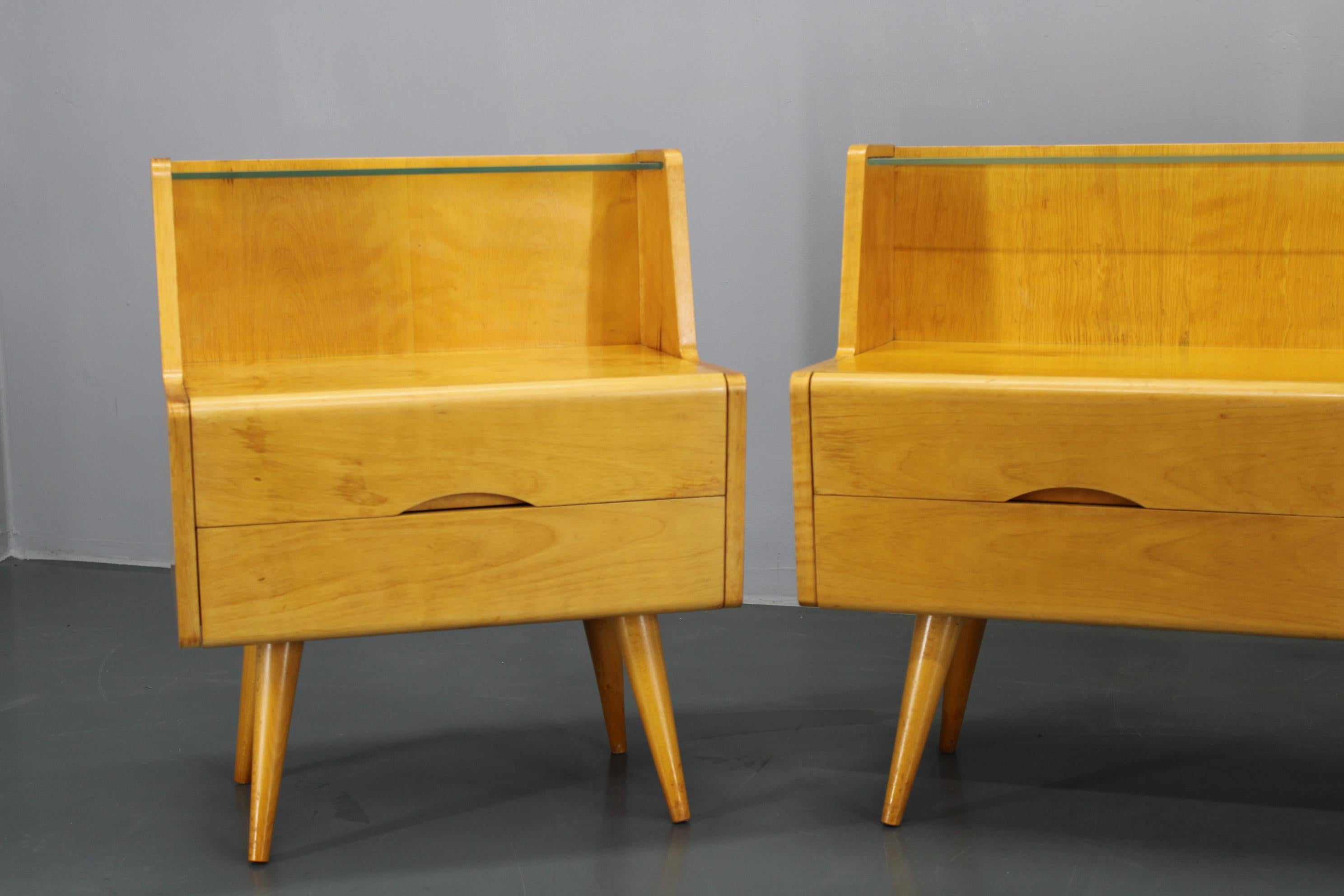 1960s Set of Night Stands and Chest of Drawers with Glass Shelf, Czechoslovakia In Good Condition For Sale In Praha, CZ