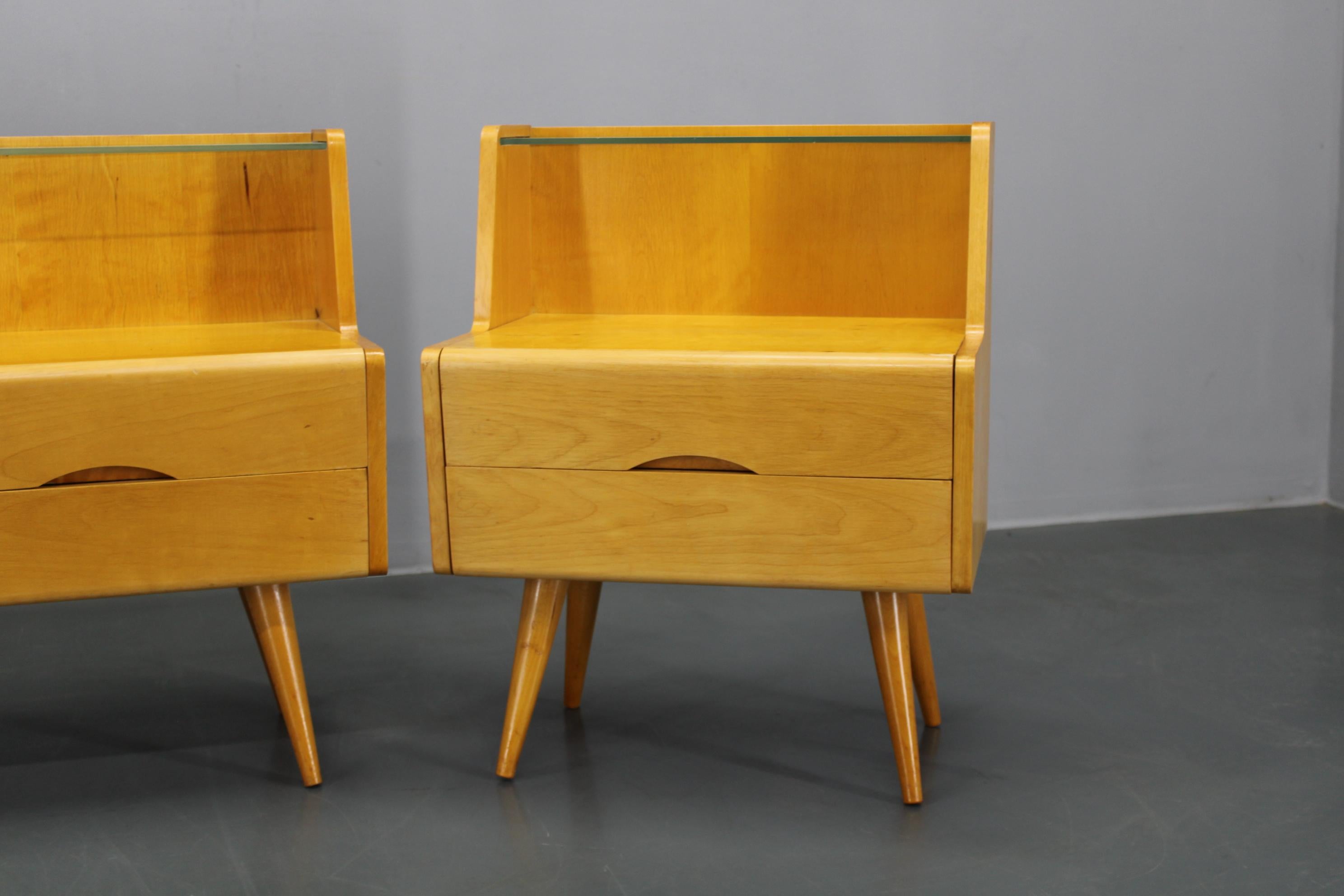 1960s Set of Night Stands and Chest of Drawers with Glass Shelf, Czechoslovakia For Sale 1