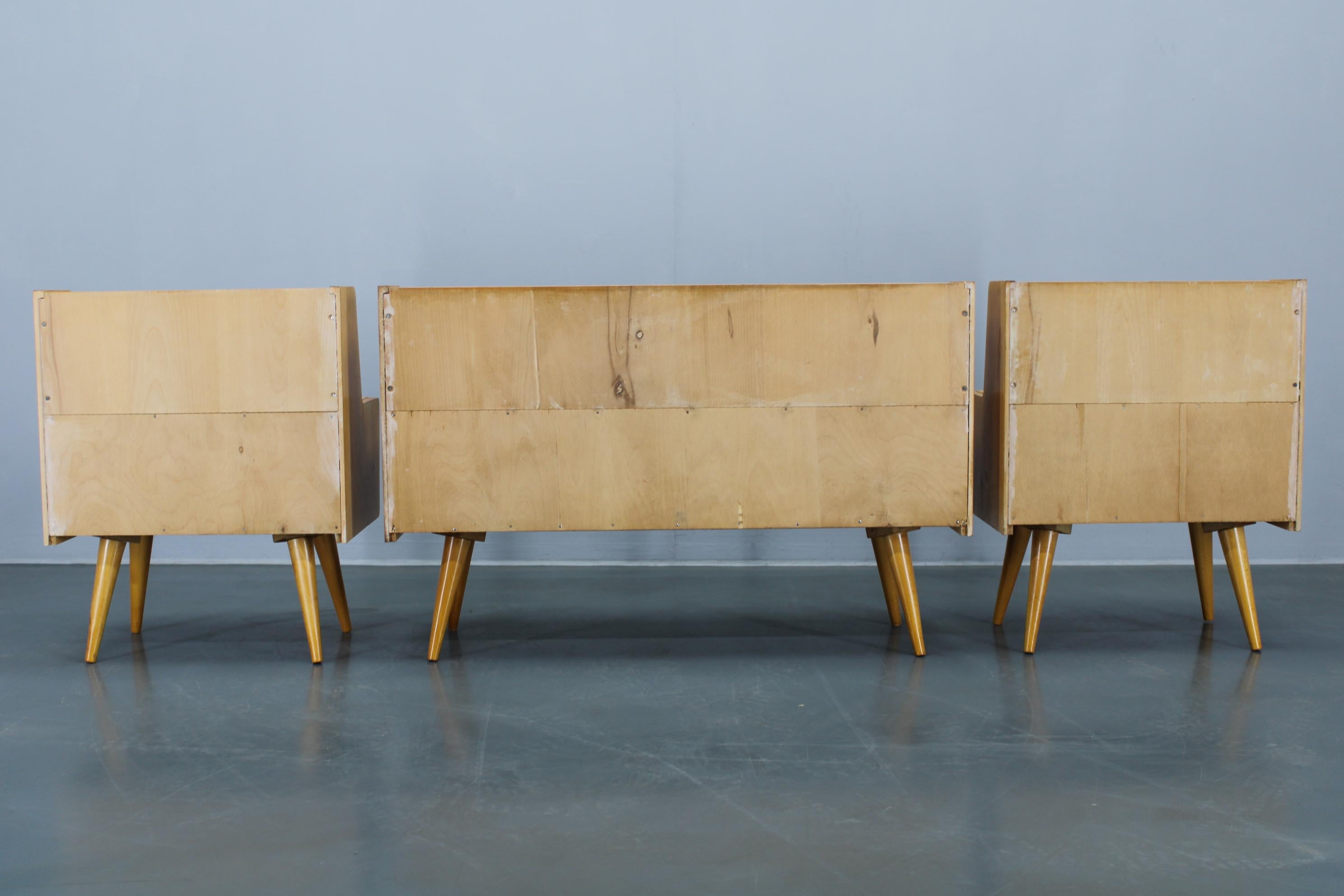 1960s Set of Night Stands and Chest of Drawers with Glass Shelf, Czechoslovakia For Sale 3