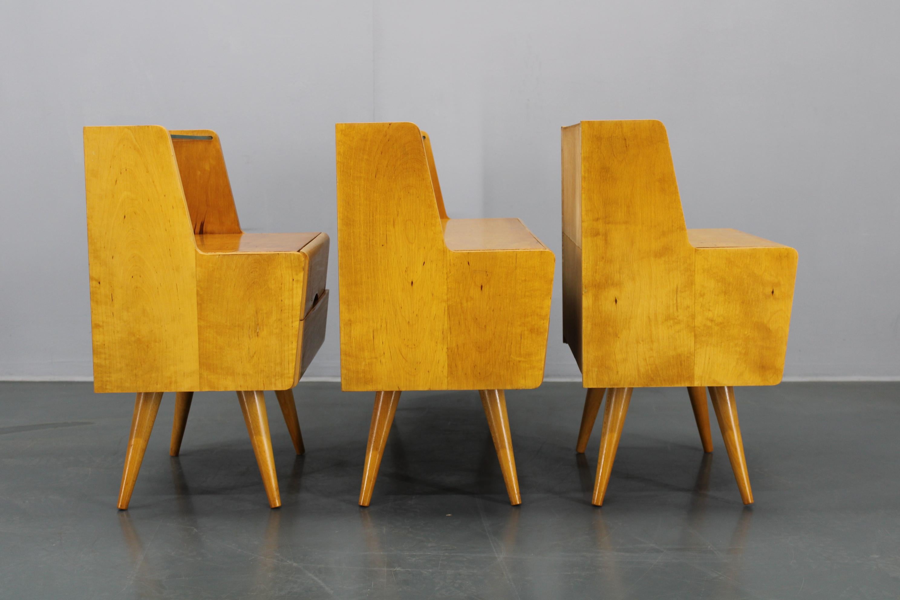 1960s Set of Night Stands and Chest of Drawers with Glass Shelf, Czechoslovakia For Sale 4