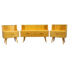 1960s Set of Night Stands and Chest of Drawers with Glass Shelf, Czechoslovakia